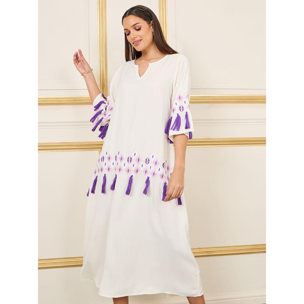 Styli Embroidered Tassel Detail A-Line Maxi Dress-women-clothing-dresses-image-2