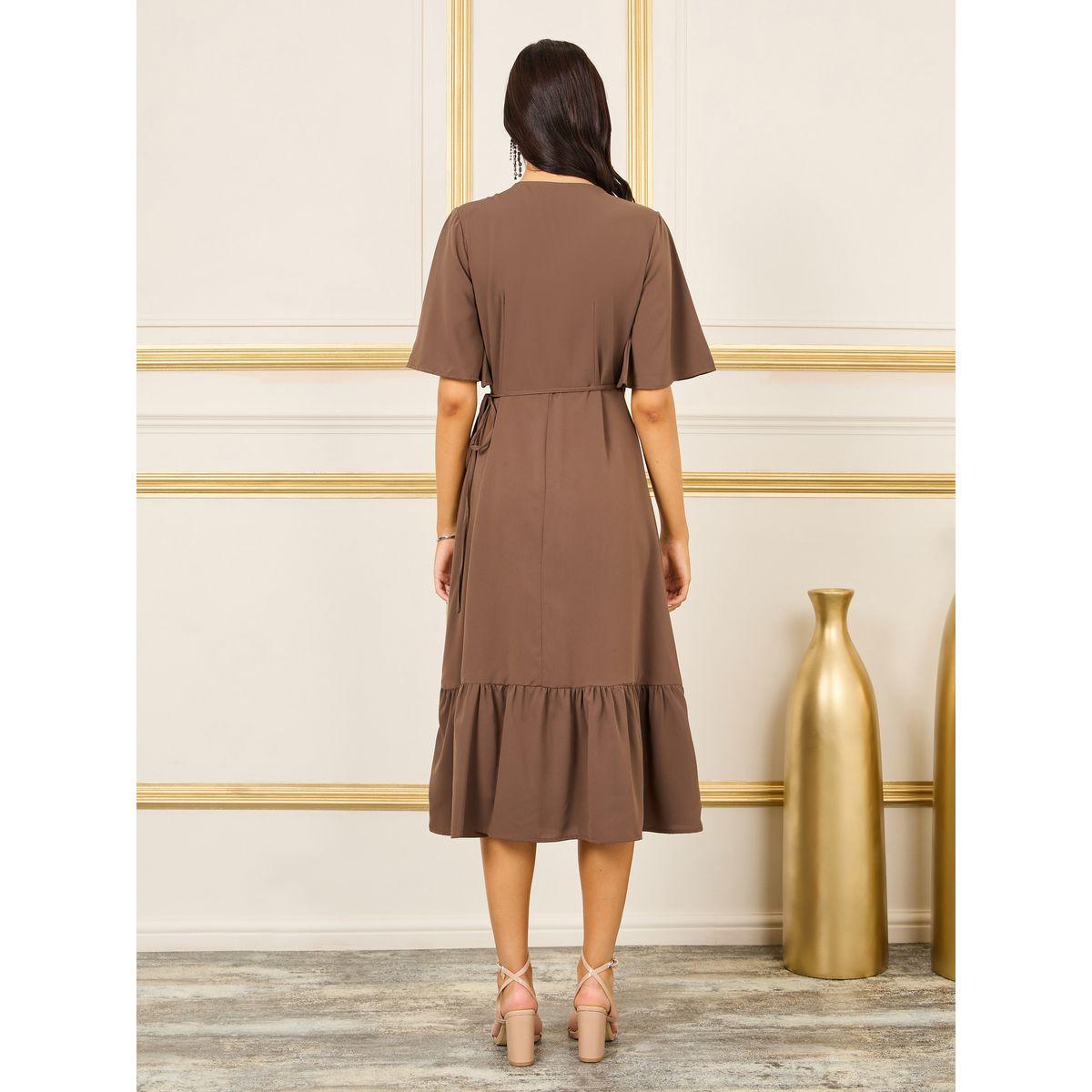 فستان ميدي بنمط لف وحافة بكشكش-women-clothing-dresses-image-4