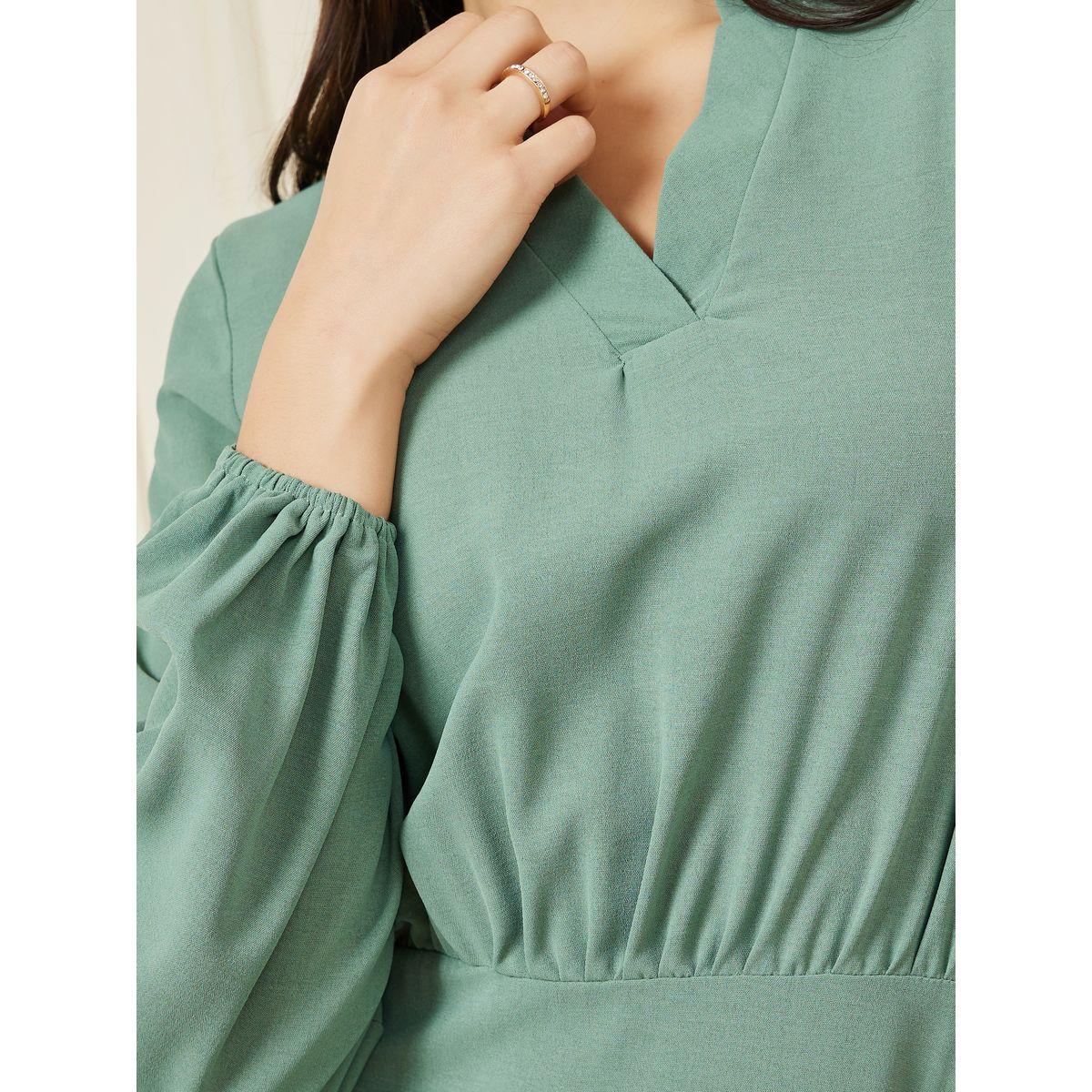 فستان طويل بكسرات واكمام منفوخة-women-clothing-dresses-image-3