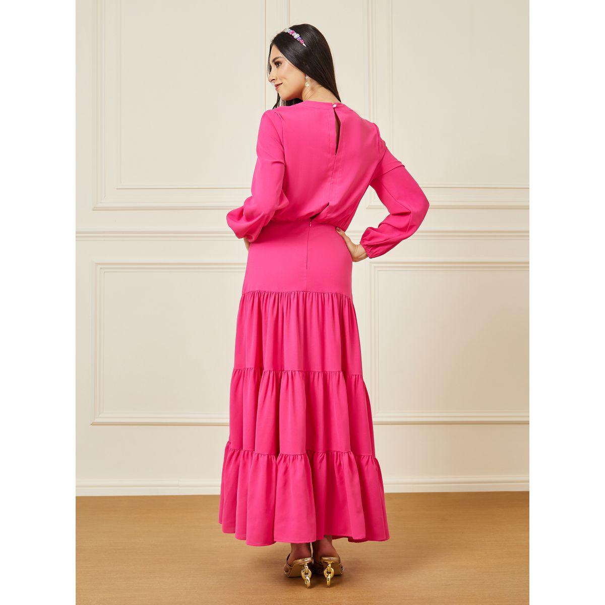 Styli Solid Cuffed Sleeve Tiered Maxi Dress-women-clothing-dresses-image-4