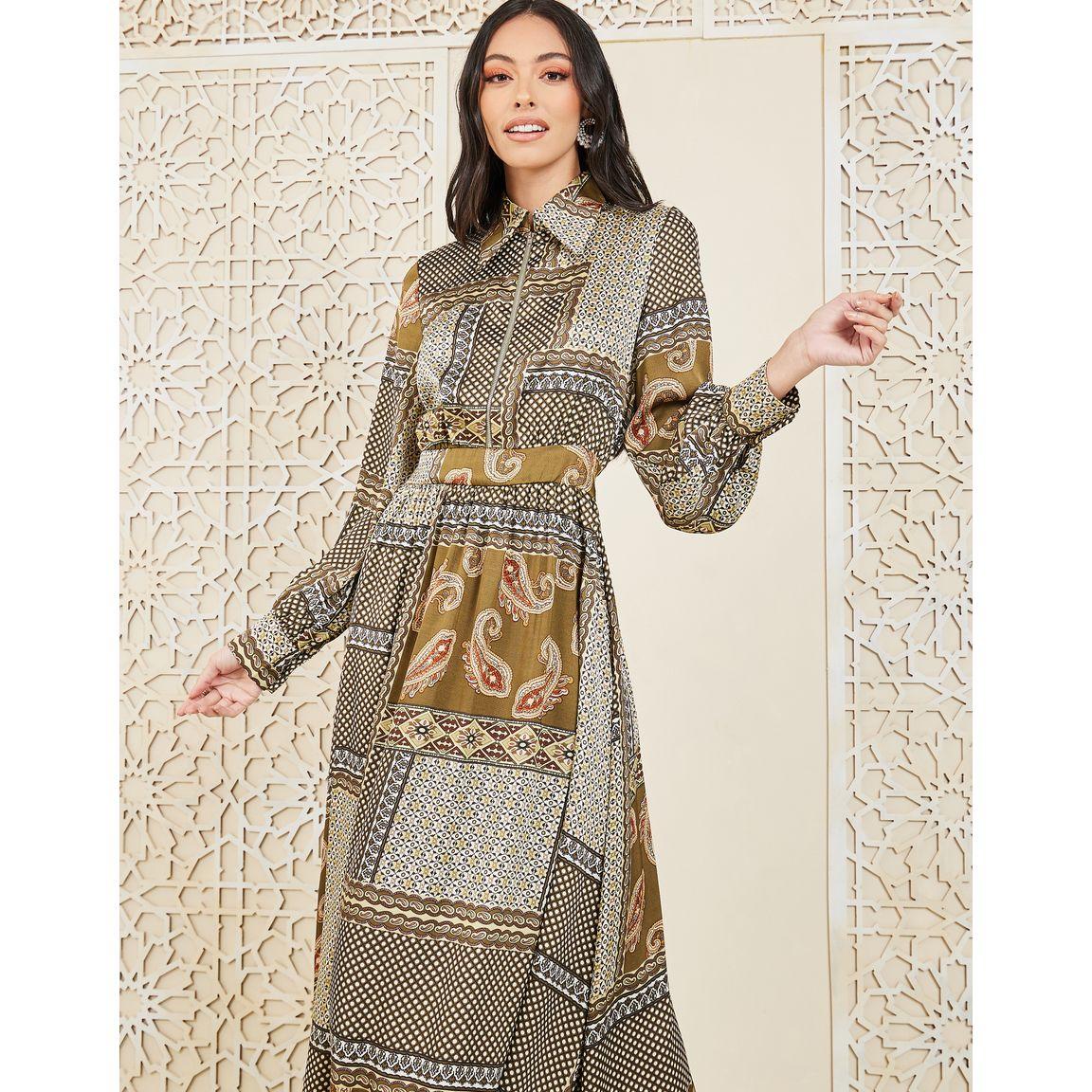 Styli Scarf AOP Collared A-Line Maxi Dress-women-clothing-dresses-image-2