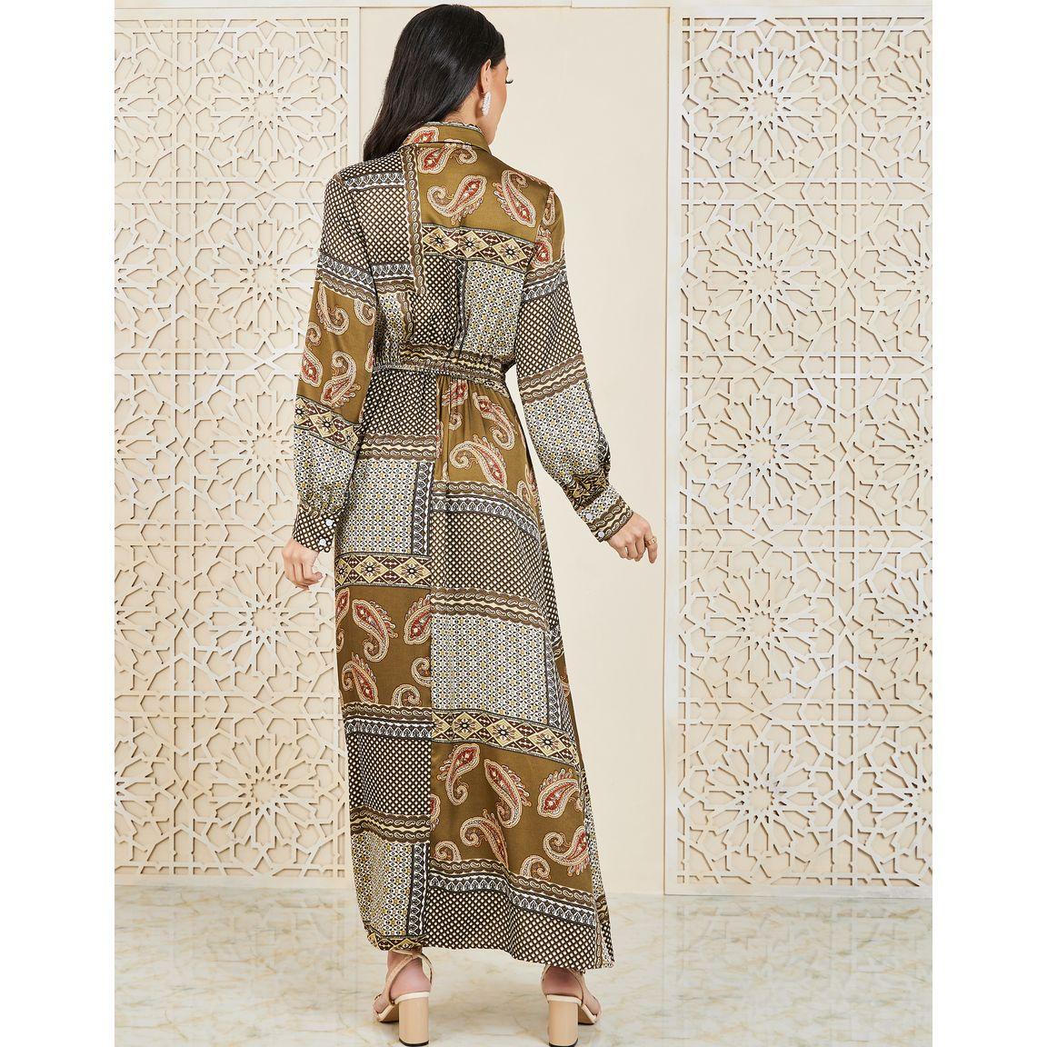 Styli Scarf AOP Collared A-Line Maxi Dress-women-clothing-dresses-image-4