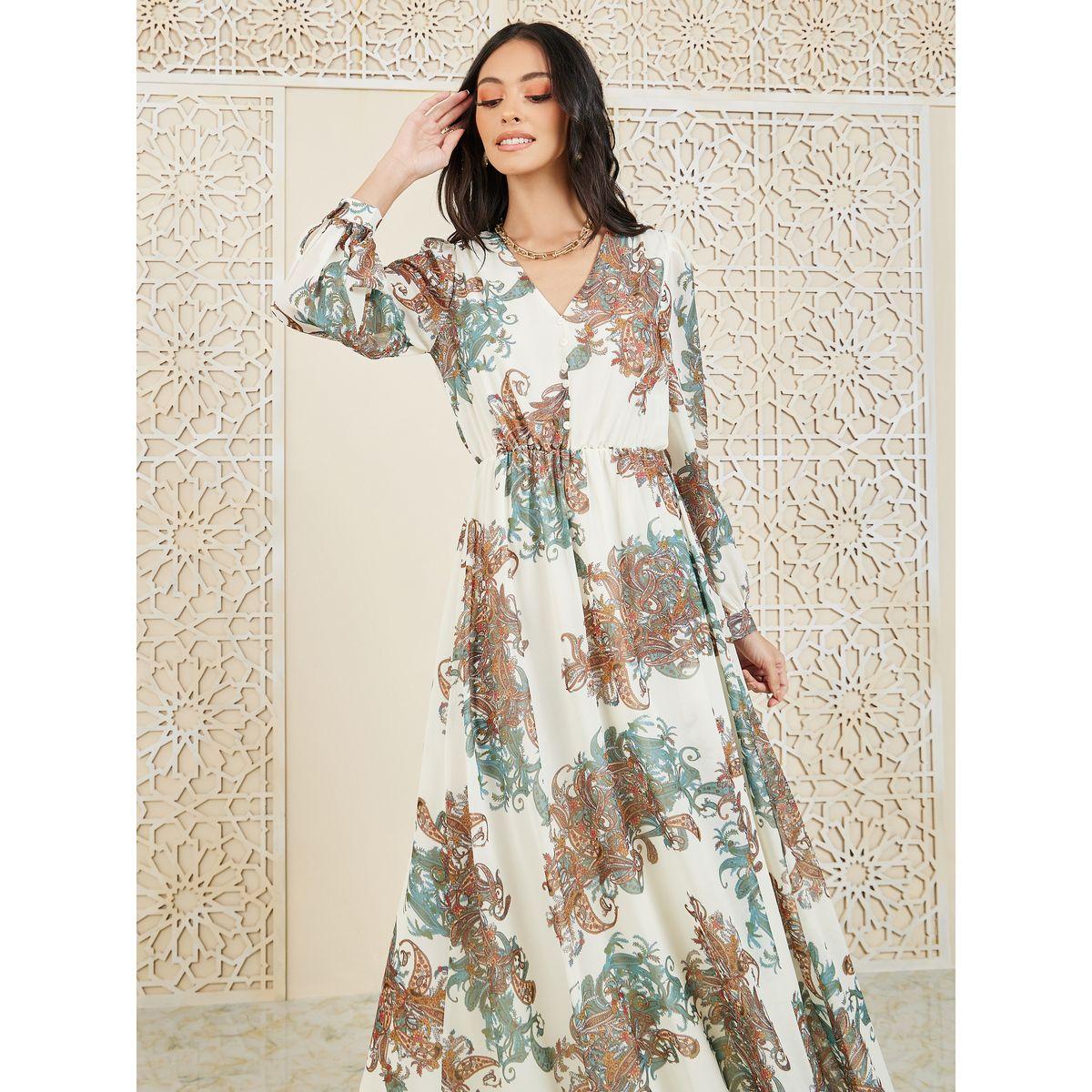فستان طويل بطبعة بيزلي مع كسرات-women-clothing-dresses-image-2