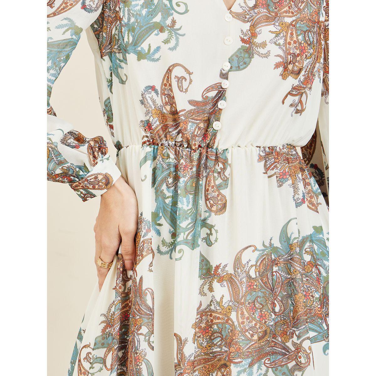 Styli Paisley Print Gathered Detail A-Line Maxi Dress-women-clothing-dresses-image-3