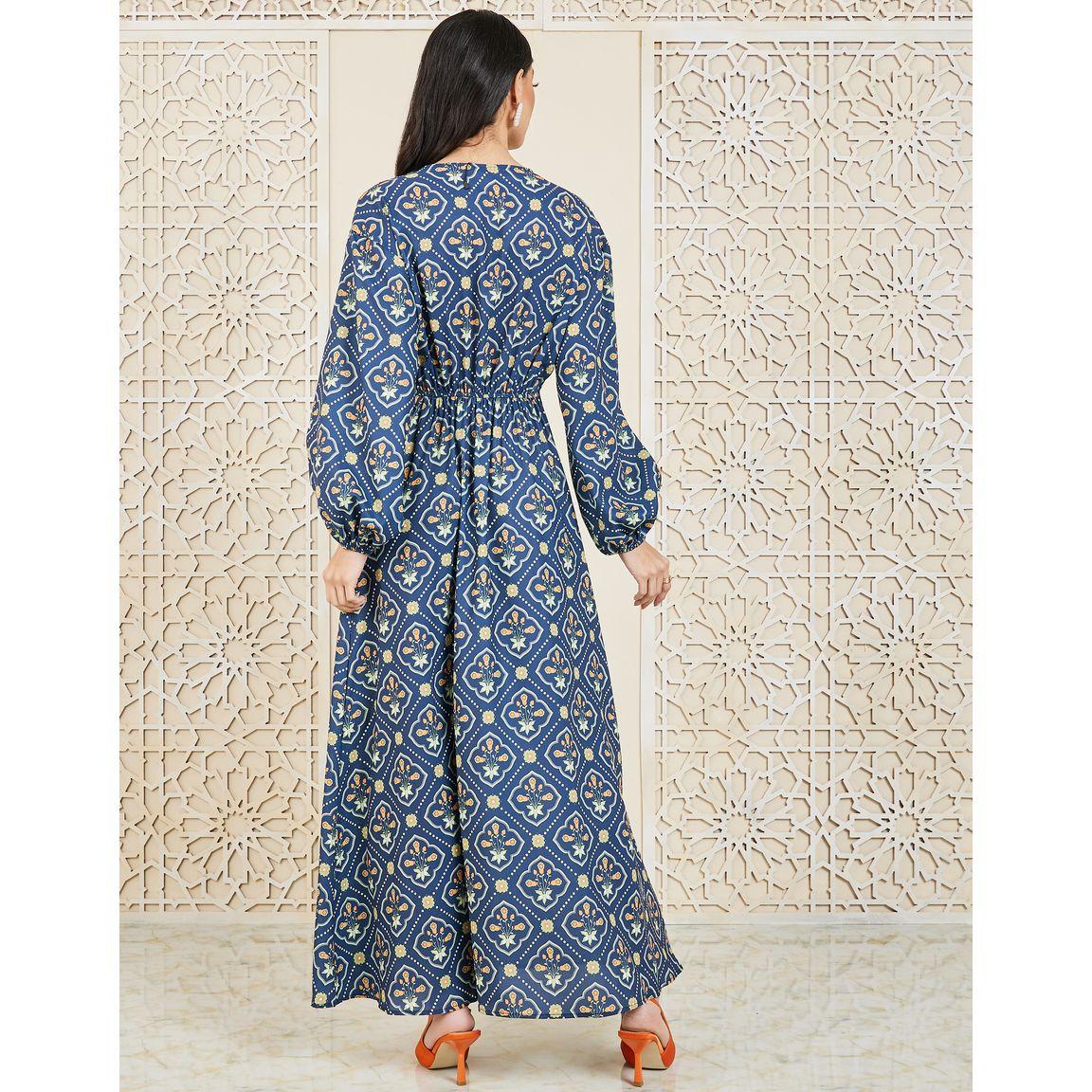 Styli Damask AOP Long Sleeves A-Line Maxi Dress-women-clothing-dresses-image-4