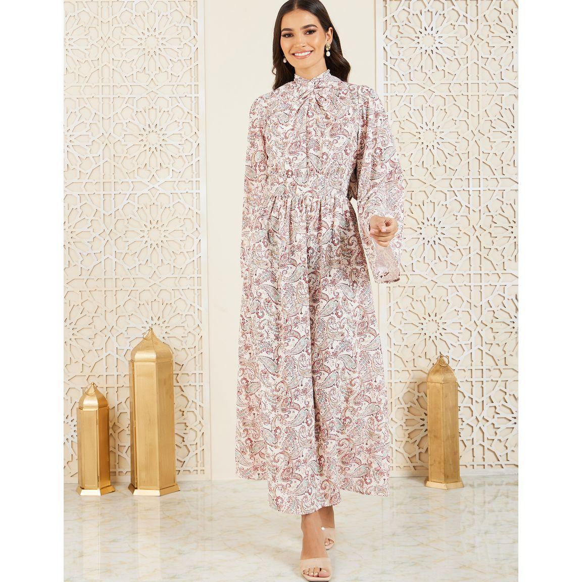 فستان طويل مطبع بطبعة بيزلي-women-clothing-dresses-image-1