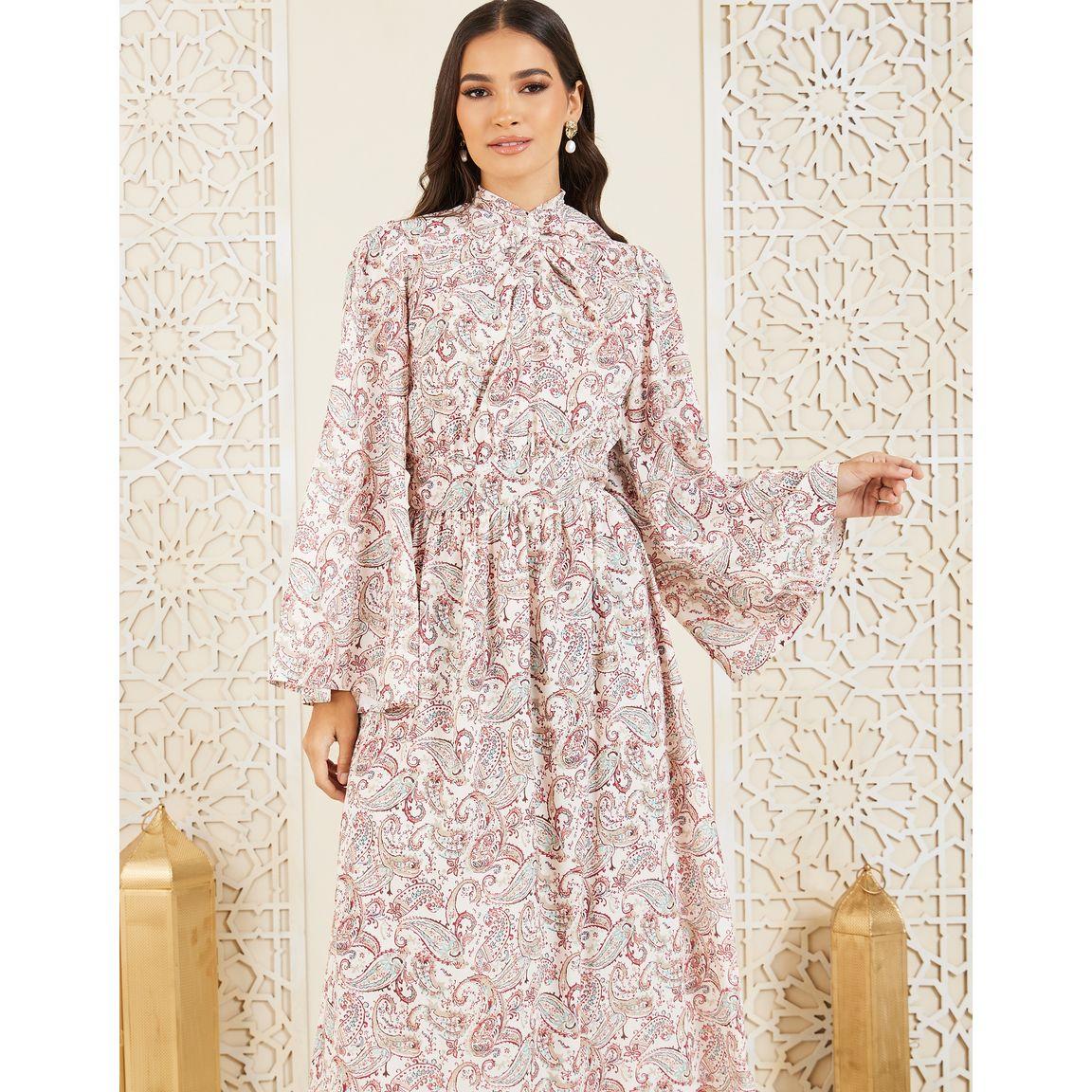 فستان طويل مطبع بطبعة بيزلي-women-clothing-dresses-image-2
