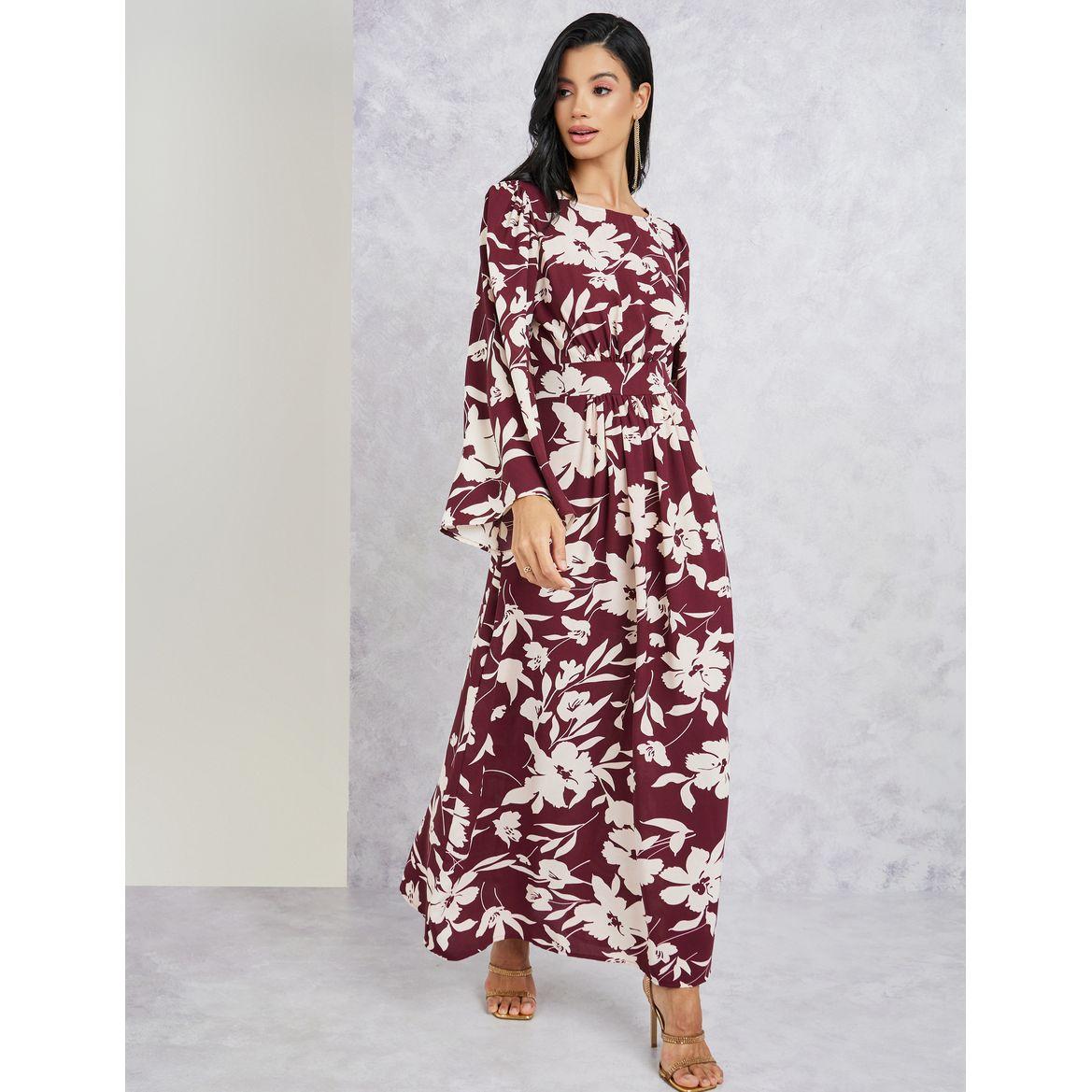 Styli Printed Long Sleeves A-Line Maxi Dress-women-clothing-dresses-image-1