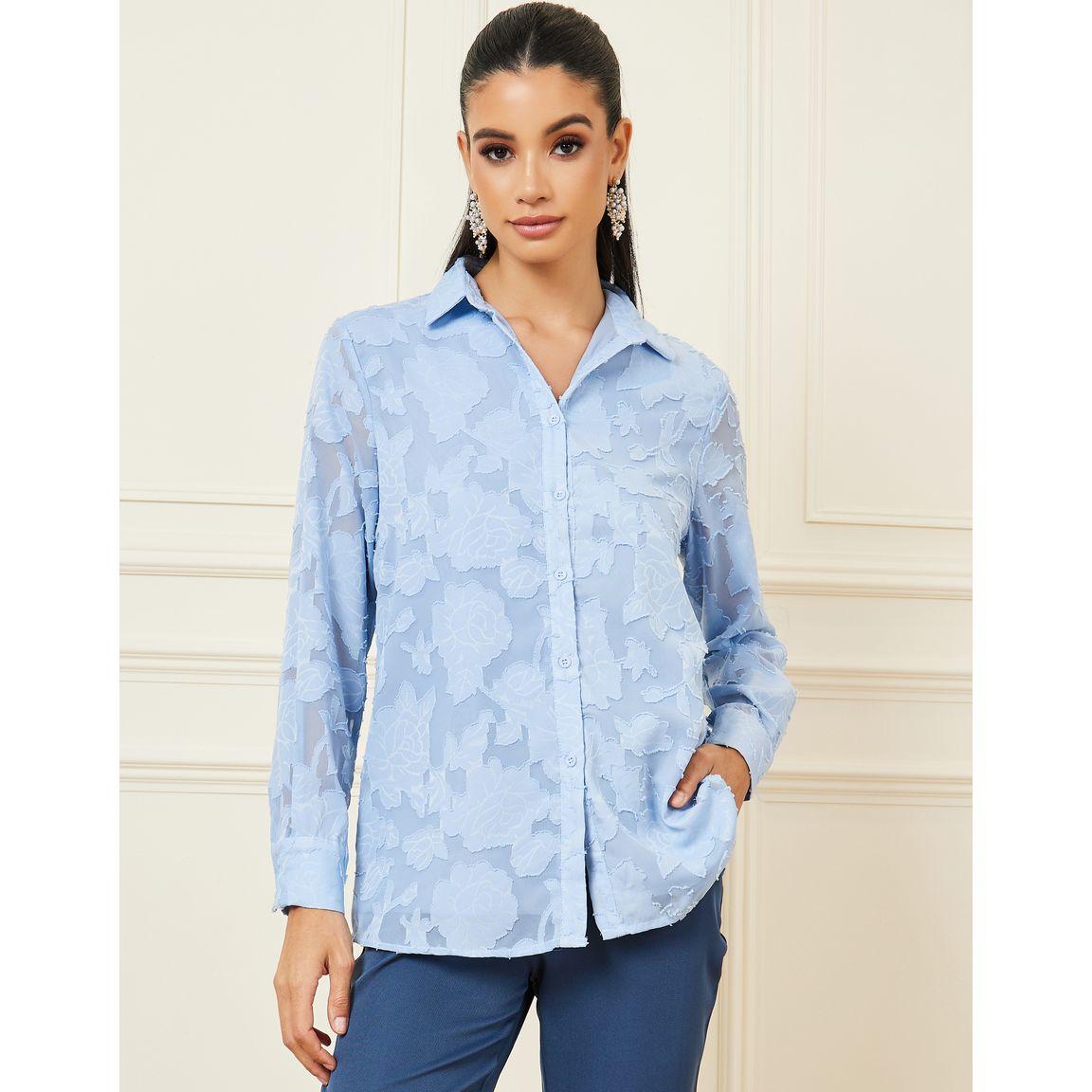 Styli Jacquard Oversized Shirt with Long Sleeves-women-clothing-shirtsandblouses-shirts-image-2