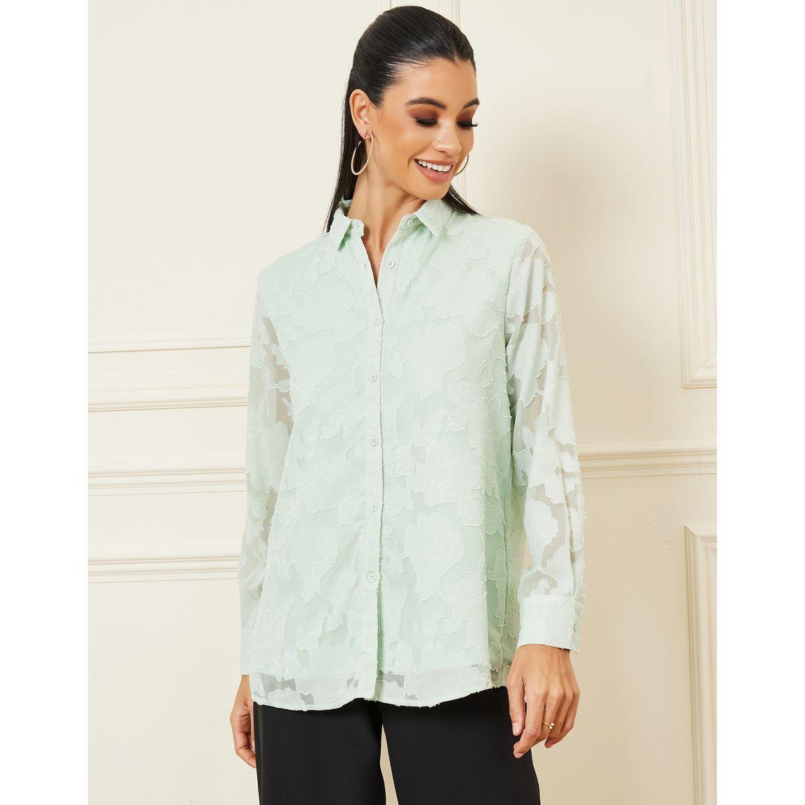 Styli Jacquard Oversized Shirt with Long Sleeves-women-clothing-shirtsandblouses-shirts-image-2