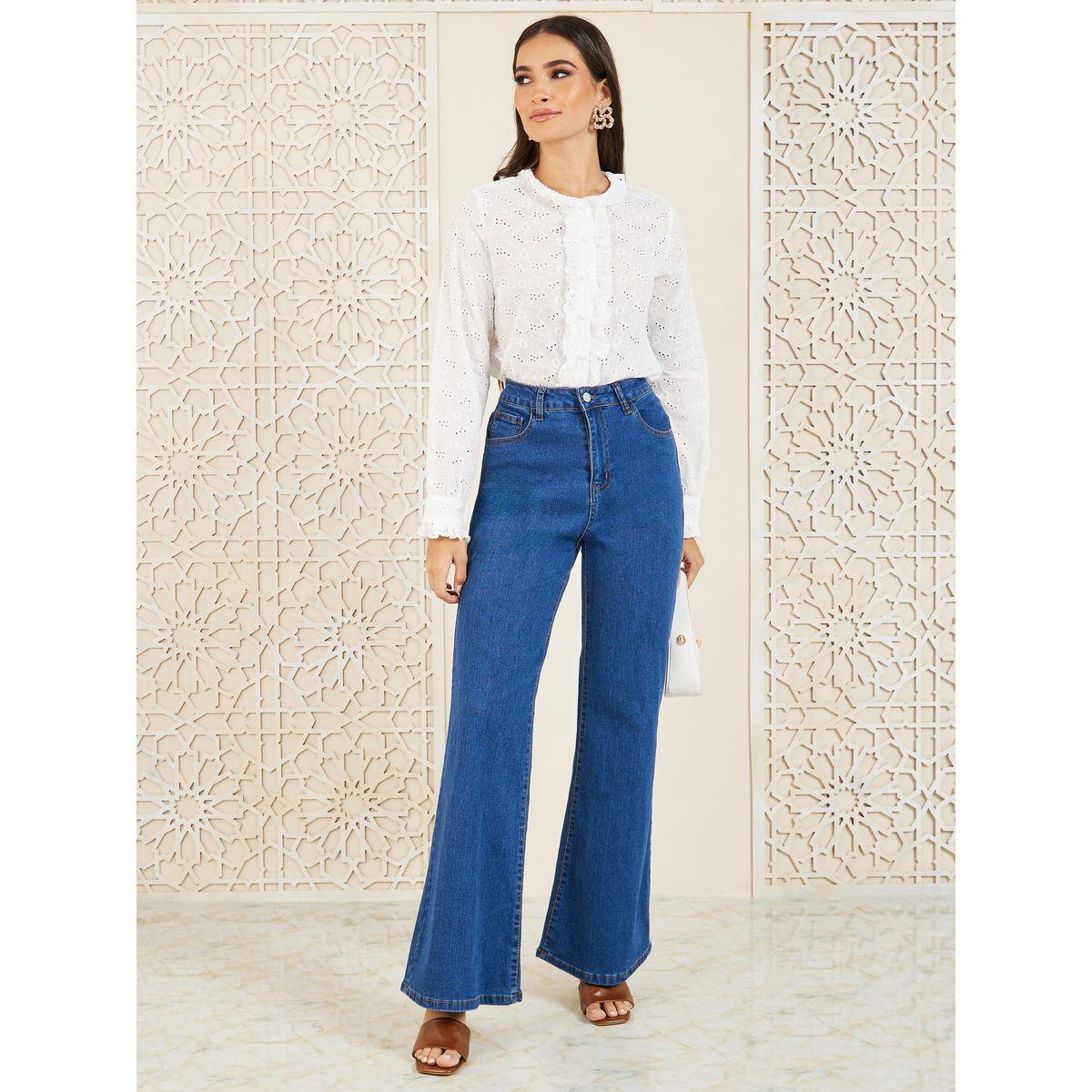 Styli Schiffli Ruffle Detail Button Up Blouse-women-clothing-shirtsandblouses-blouses-image-3