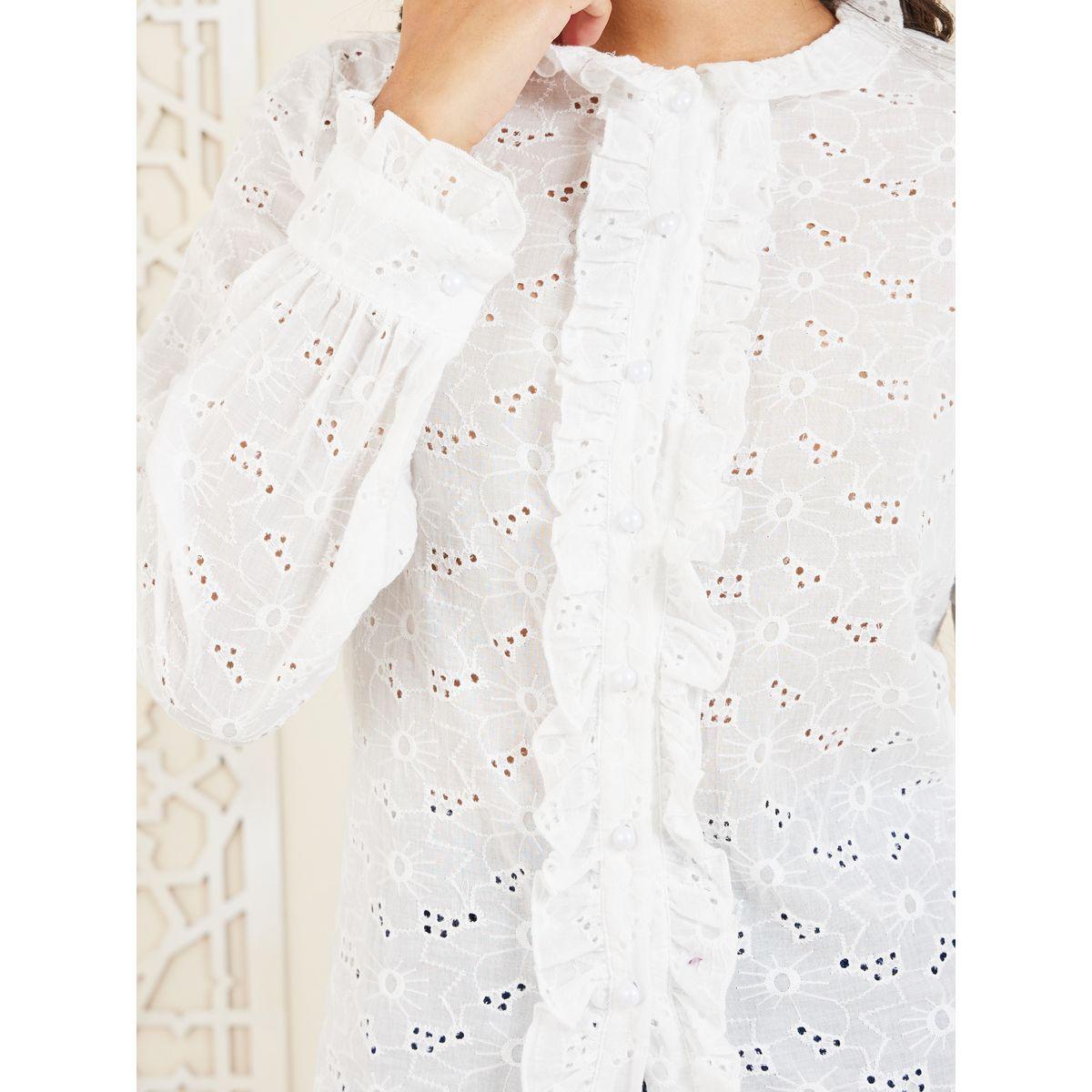 Styli Schiffli Ruffle Detail Button Up Blouse-women-clothing-shirtsandblouses-blouses-image-4