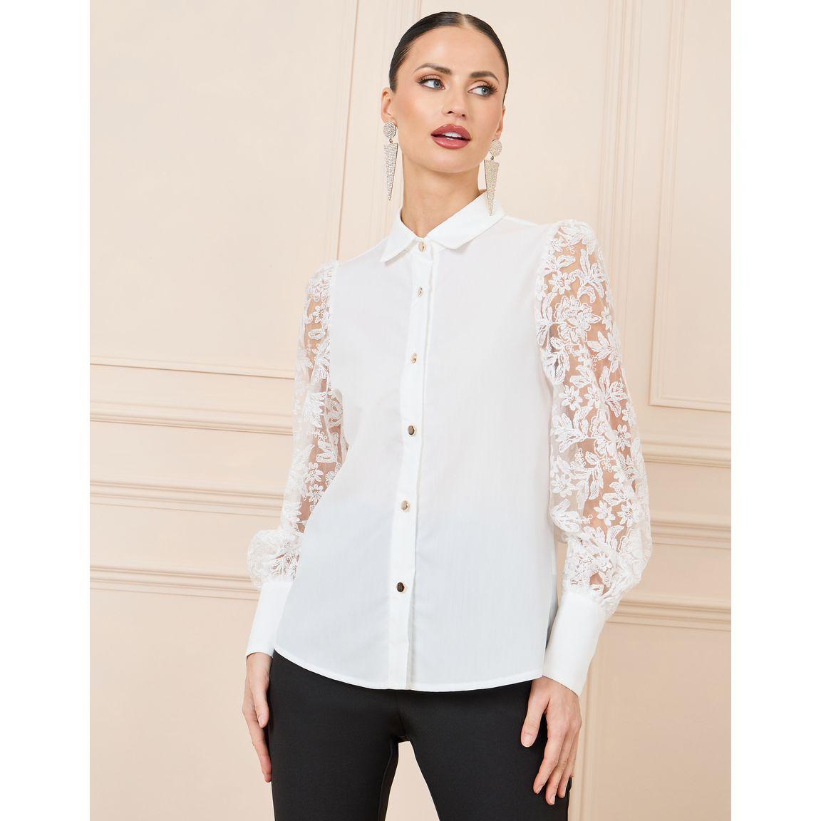 Styli Floral Lace Sleeve Button Down Shirt-women-clothing-shirtsandblouses-shirts-image-2