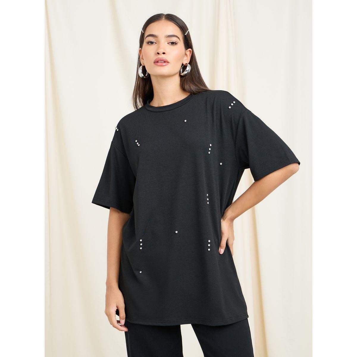 Styli Oversized Embellished Longline T-shirt-women-clothing-tshirts-image-1