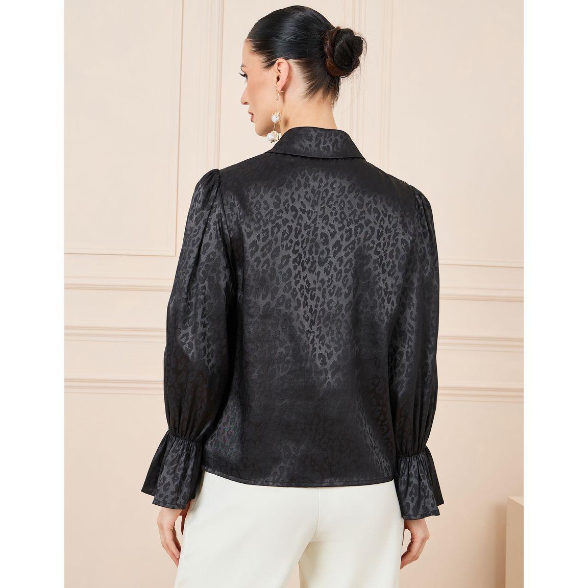 Styli Jacquard Satin Shirt with Bell Sleeve-women-clothing-shirtsandblouses-shirts-image-5