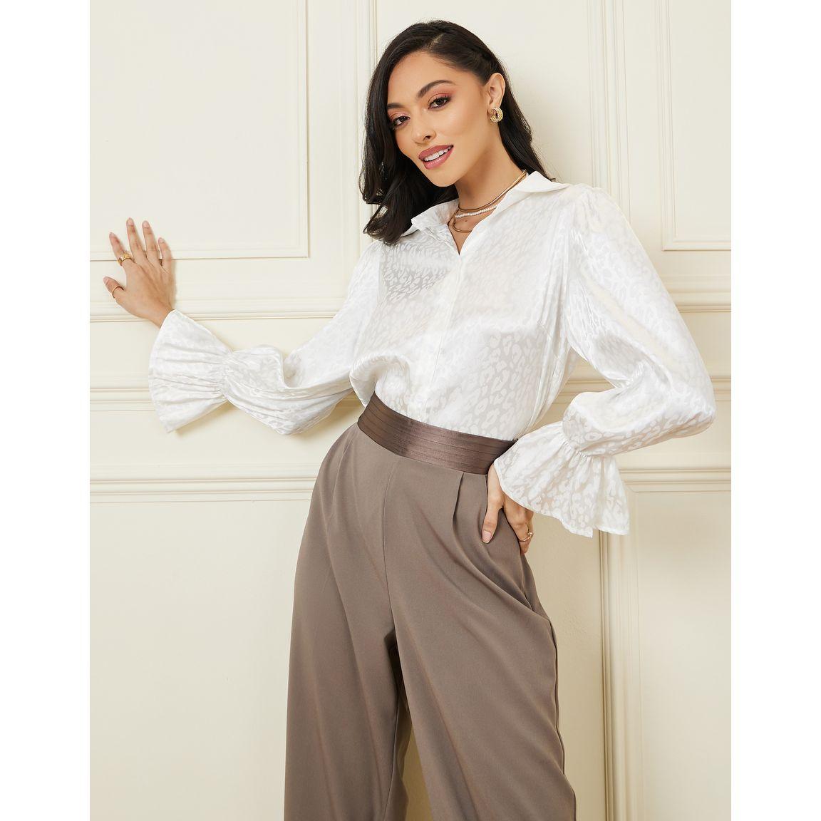Styli Jacquard Satin Shirt with Bell Sleeve-women-clothing-shirtsandblouses-shirts-image-1