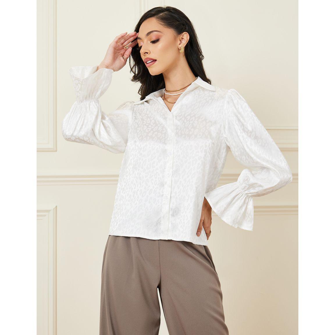 Styli Jacquard Satin Shirt with Bell Sleeve-women-clothing-shirtsandblouses-shirts-image-4