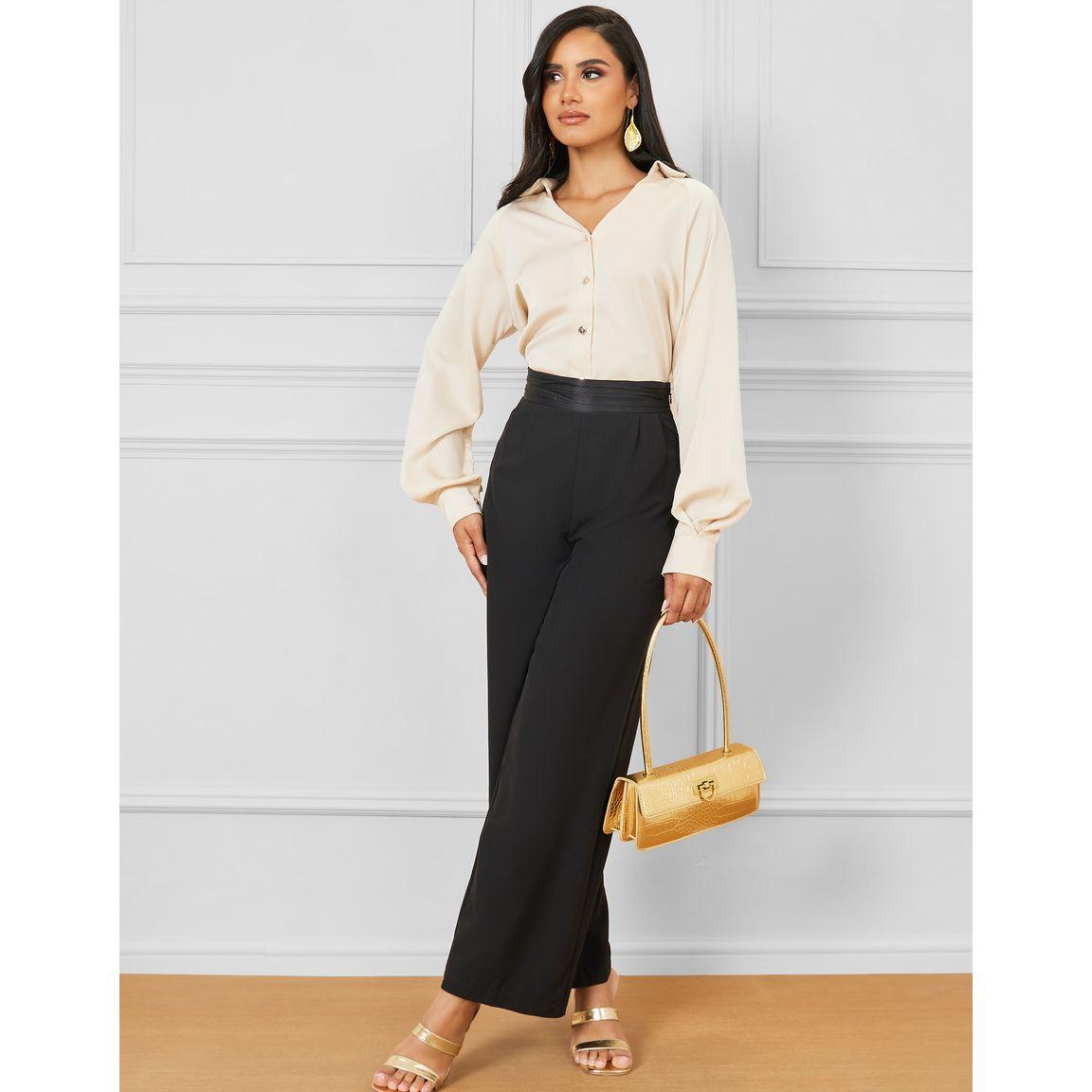 Styli Satin V Neck Collared Long Sleeve Shirt-women-clothing-shirtsandblouses-shirts-image-3