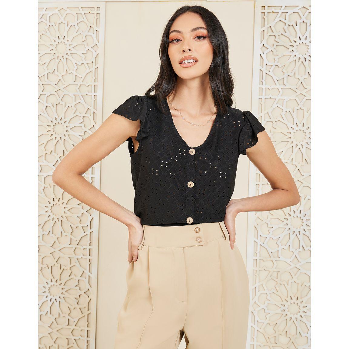 بلوزة بياقة عريضة وتفاصيل أزرار غلق-women-clothing-shirtsandblouses-blouses-image-1