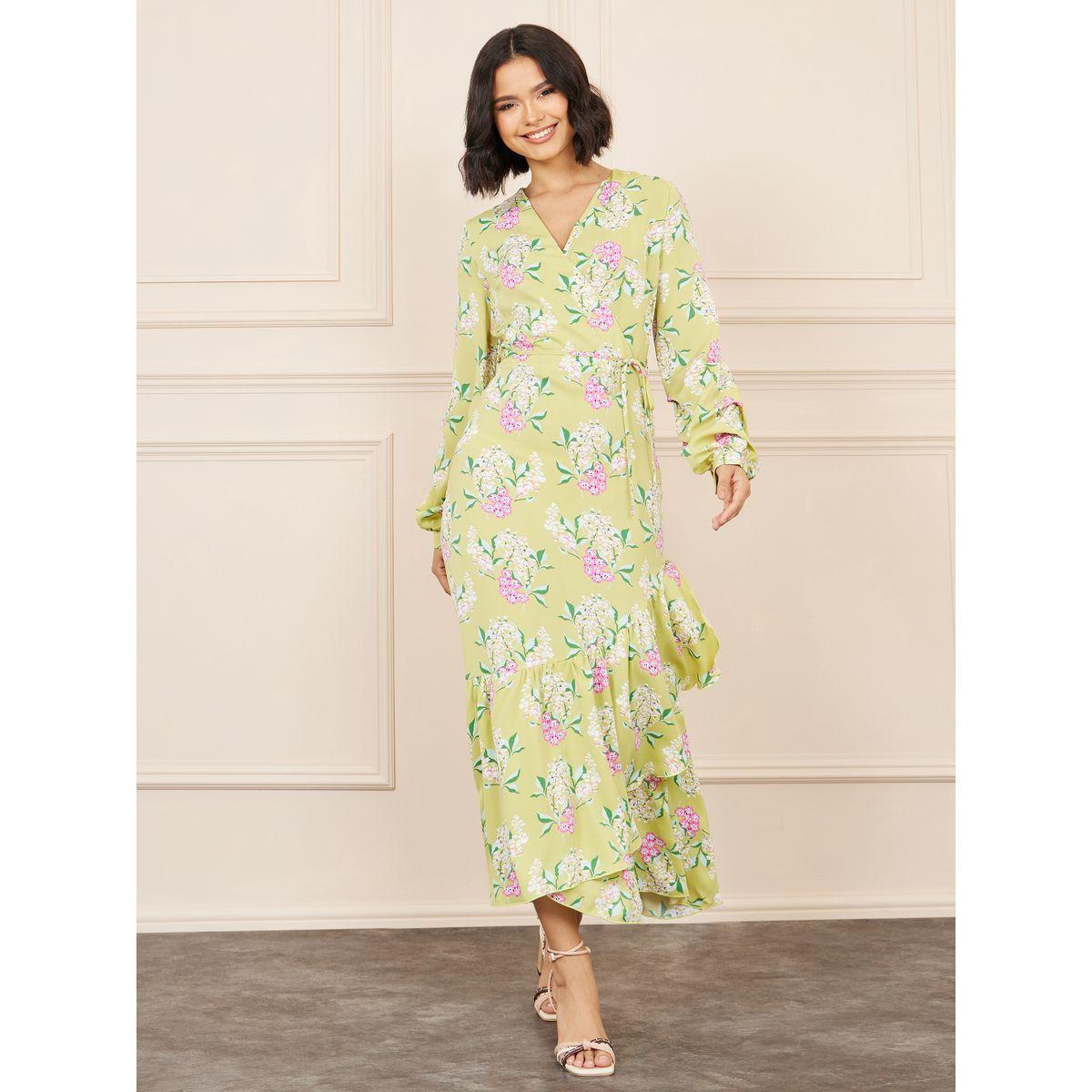 فستان طويل بنمط لف وطبعة زهور-women-clothing-dresses-image-1