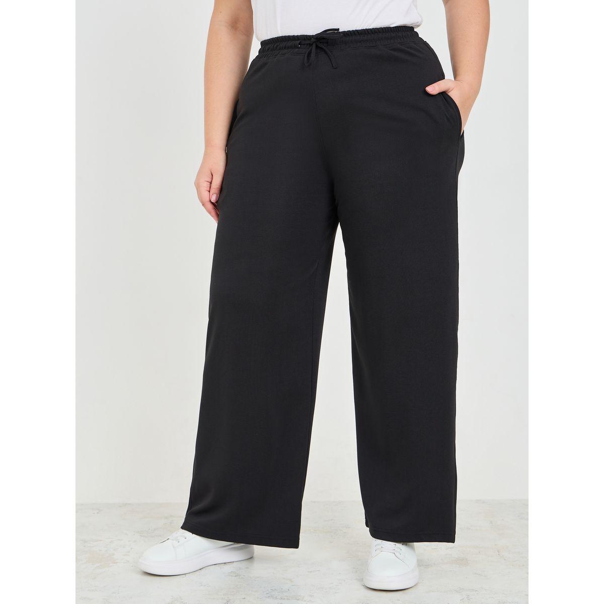 جوغر سادة بمقاس كبير مع أرجل واسعة وجيوب-women-clothing-bottoms-joggers-image-1