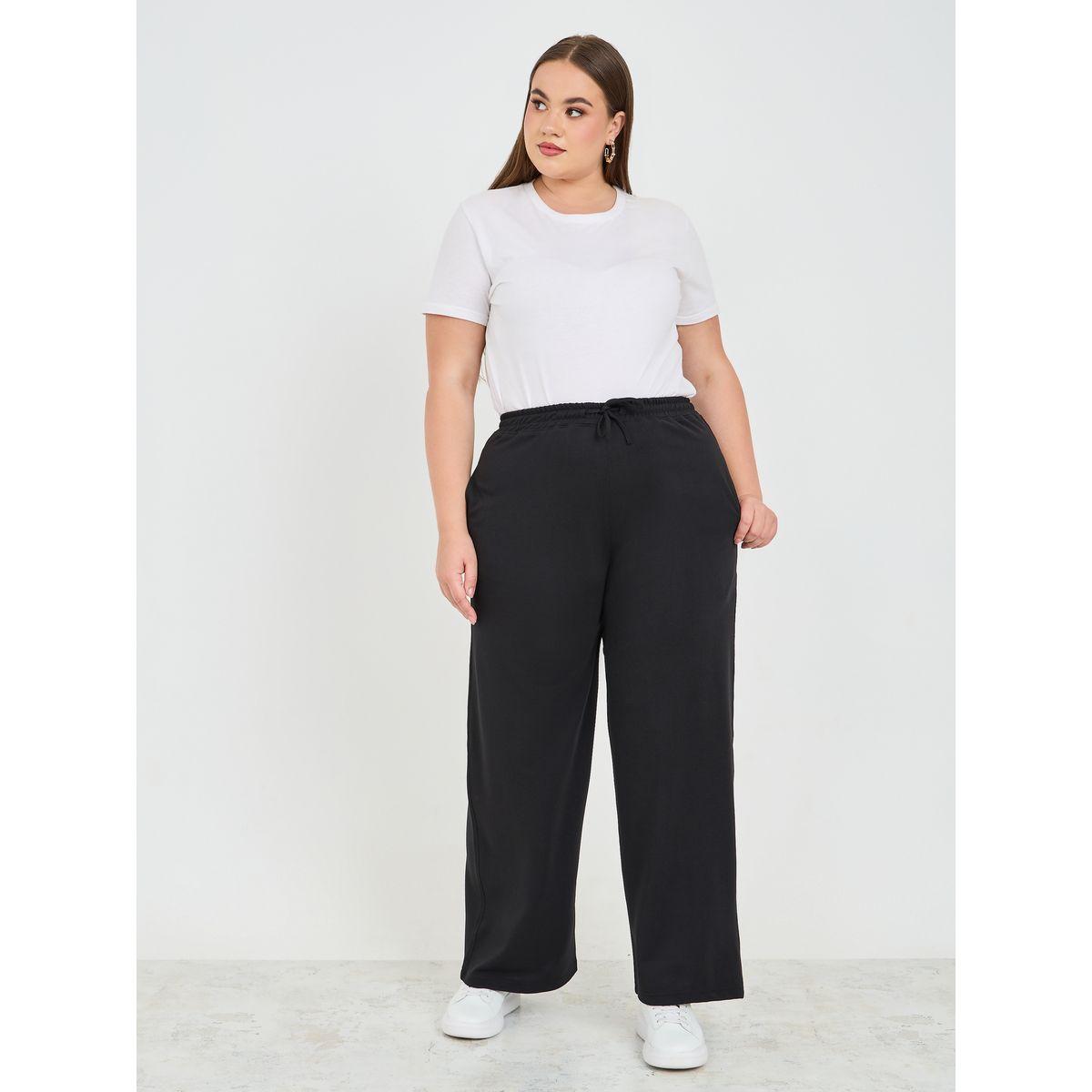 Styli Plus Solid Wide Leg Joggers with Pockets-women-clothing-bottoms-joggers-image-2