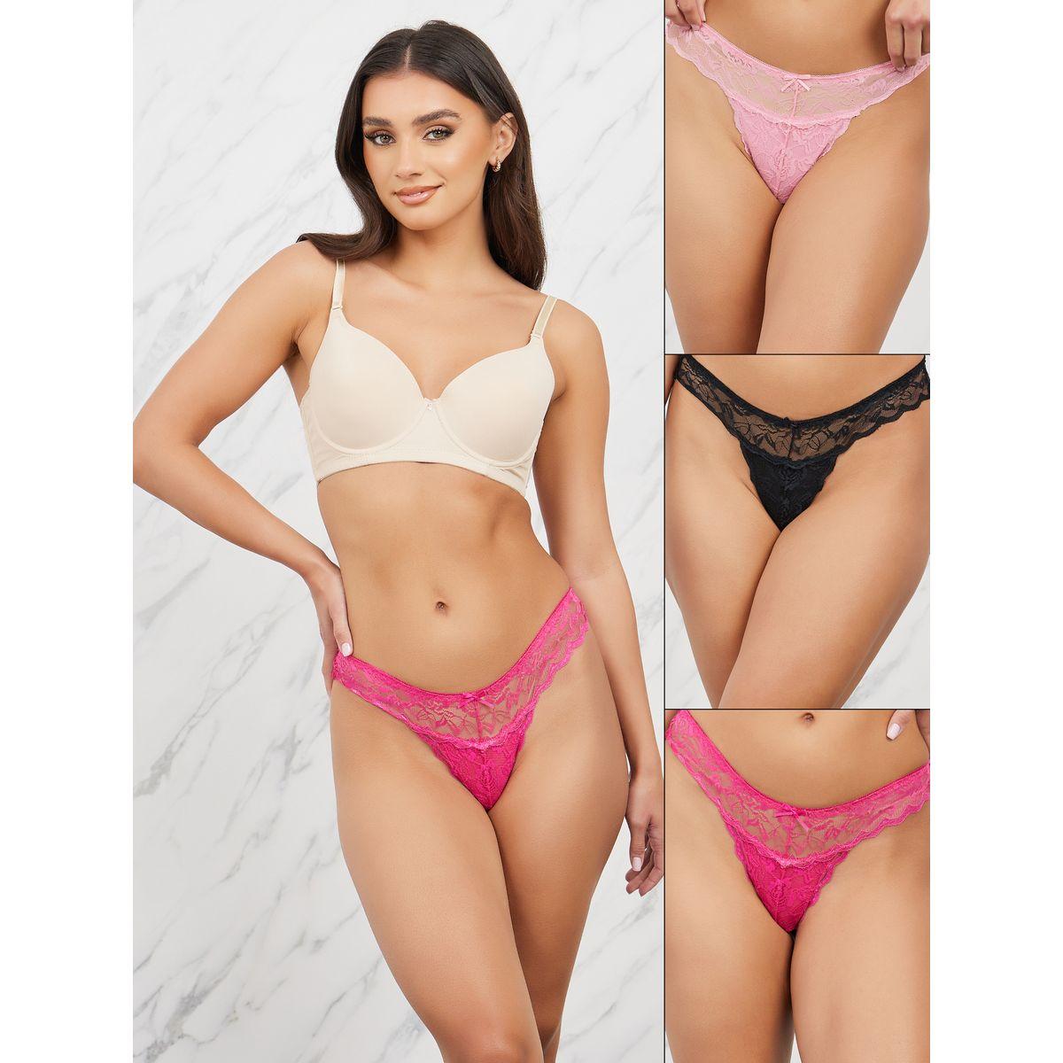 Styli Pack of 3 - Scallop Edge Lace All Over Lace Thong-women-clothing-lingerie-panties-image-1