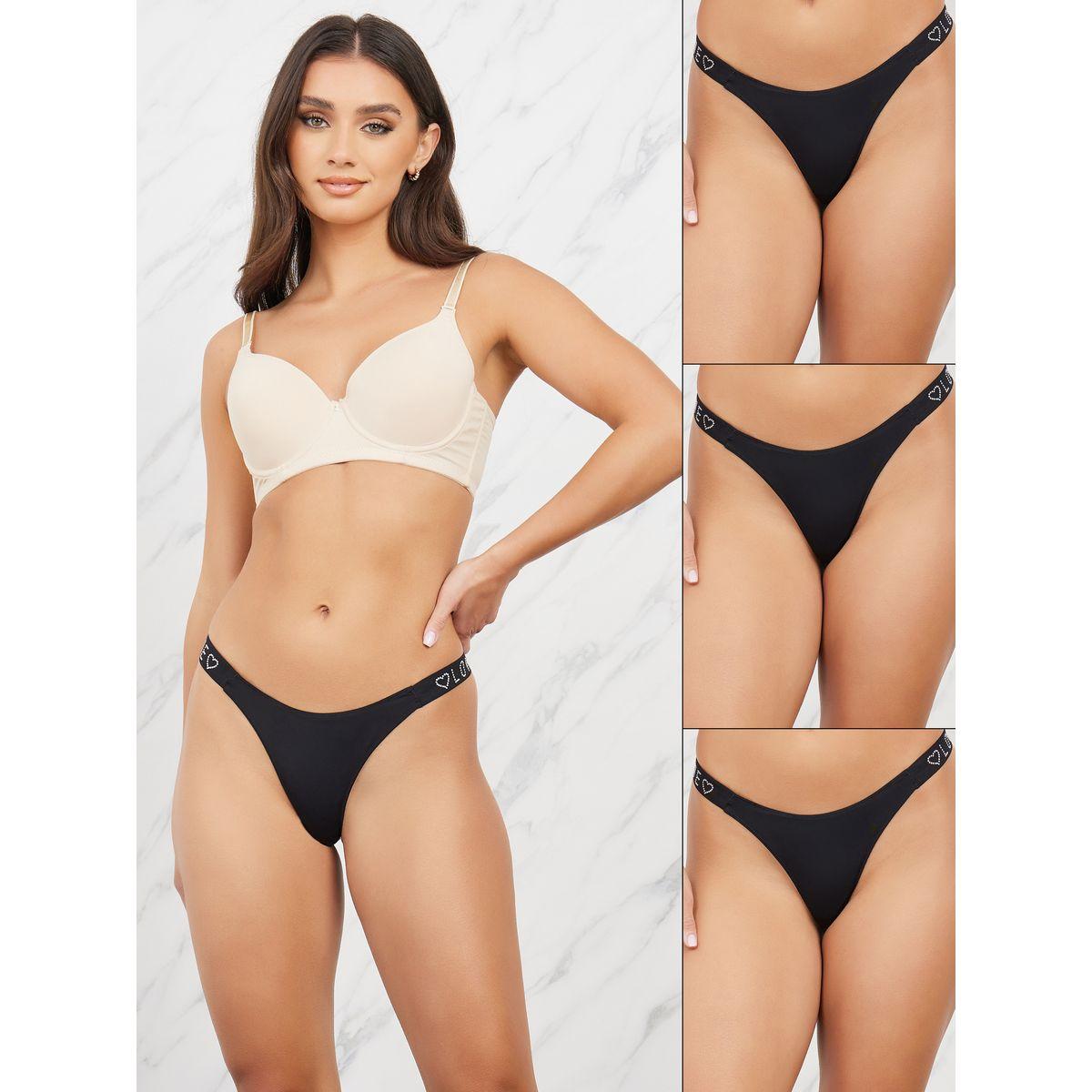 Styli Pack of 3- Rhinestone Heart Detail Thong-women-clothing-lingerie-panties-image-1