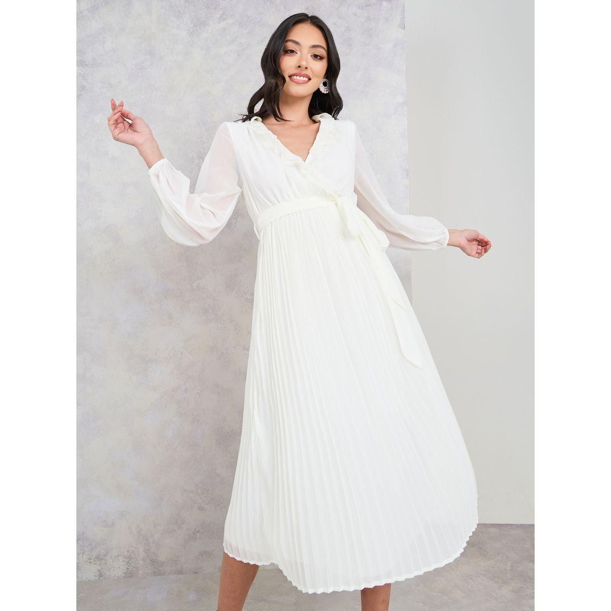 فستان ميدي بنمط لف وكشكش-women-clothing-dresses-image-1