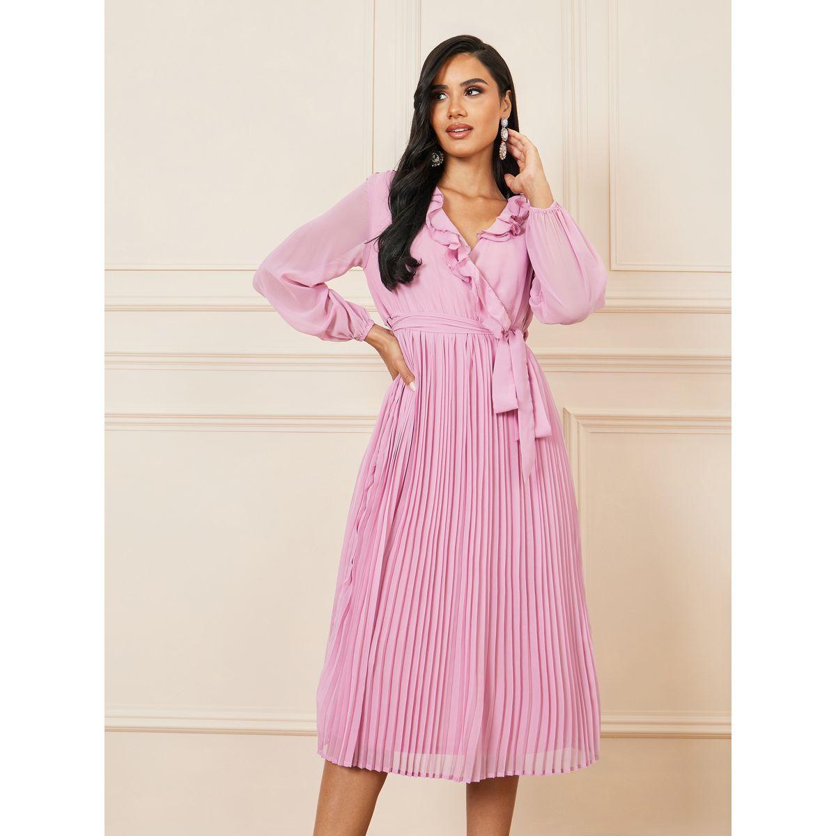 Styli Accordion Pleat Ruffle Trim Wrap Midi Dress-women-clothing-dresses-image-2
