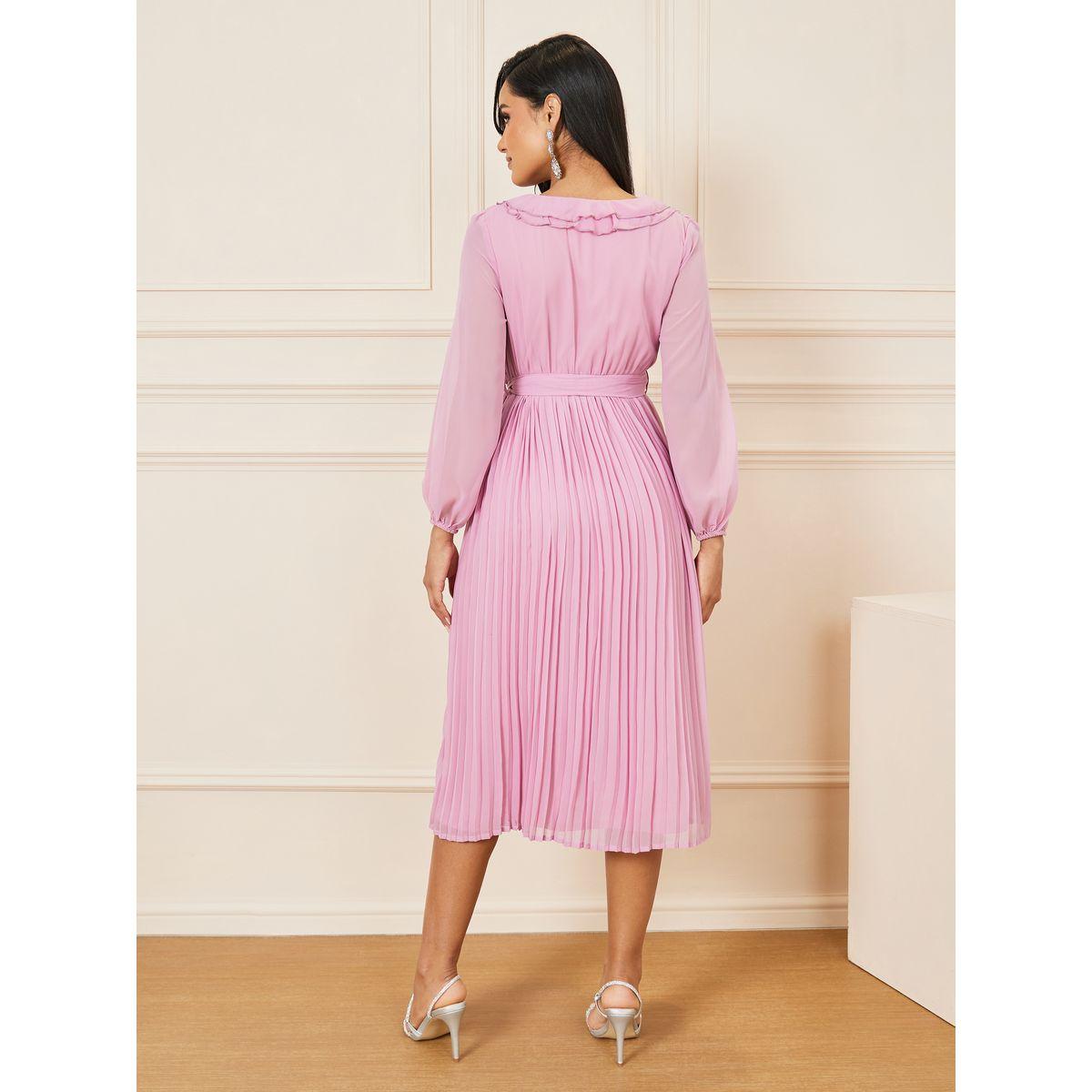 فستان ميدي بنمط لف وتفاصيل كشكش-women-clothing-dresses-image-4