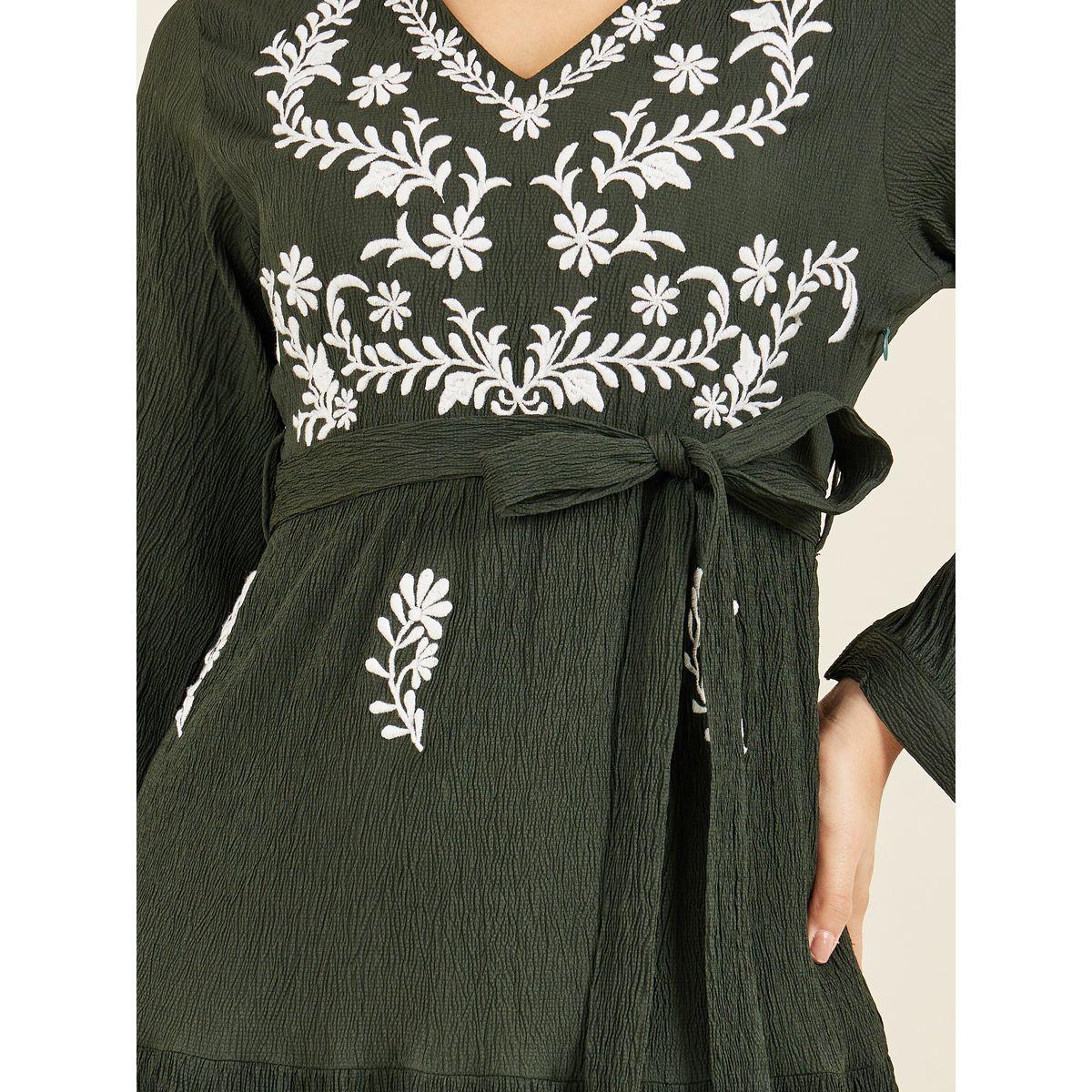 فستان ميدي بكسرات ورباط خصر-women-clothing-dresses-image-3