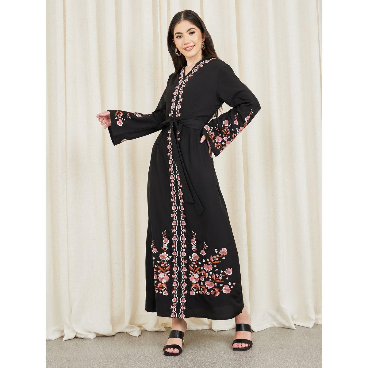 Styli Floral Embroidered Self Tie Up Maxi Dress-women-clothing-dresses-image-1