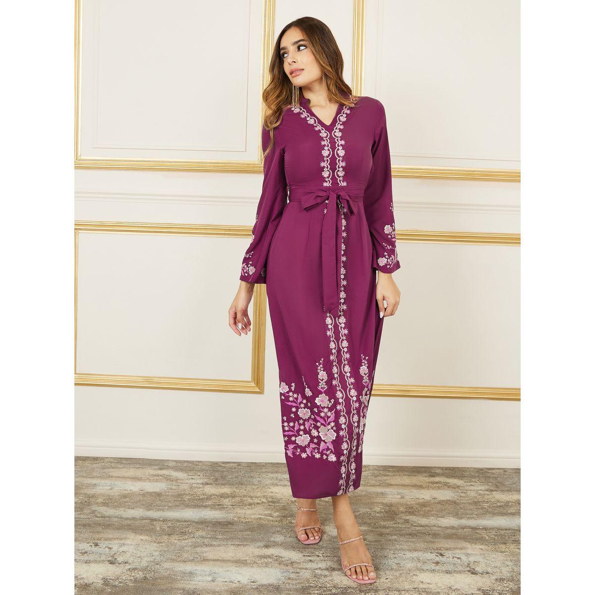 Styli Embroidered Self Tie Up Shift Maxi Dress-women-clothing-dresses-image-1