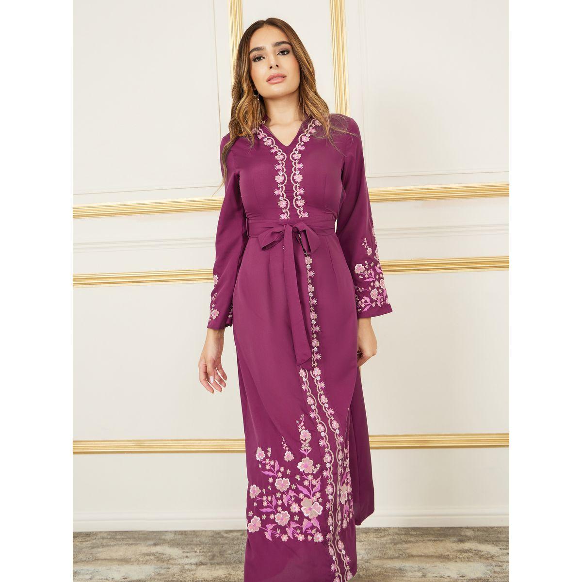 Styli Embroidered Self Tie Up Shift Maxi Dress-women-clothing-dresses-image-2