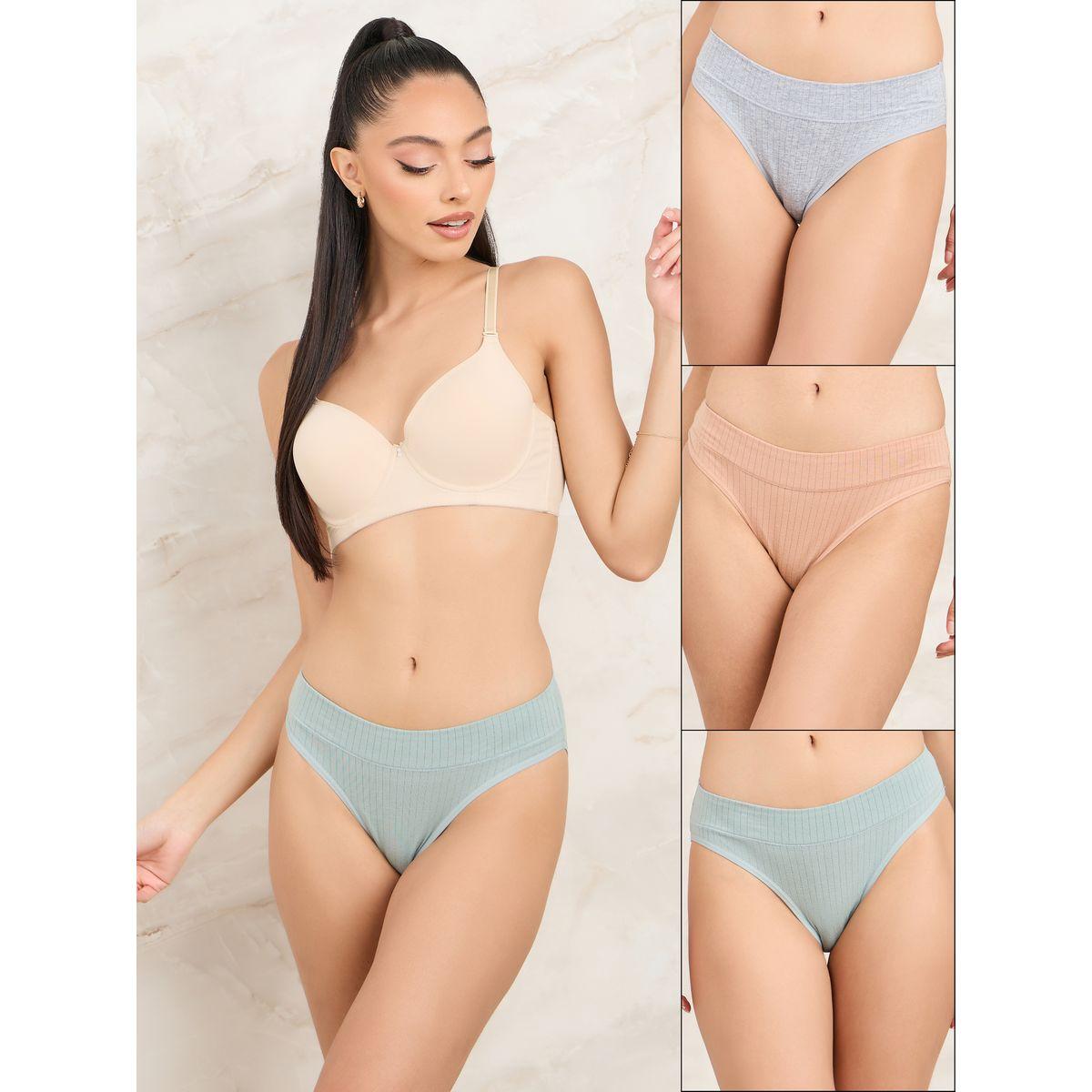 Styli Pack of 3 - Ribbed Wide Waistband Cotton Bikini Briefs-women-clothing-lingerie-panties-image-1
