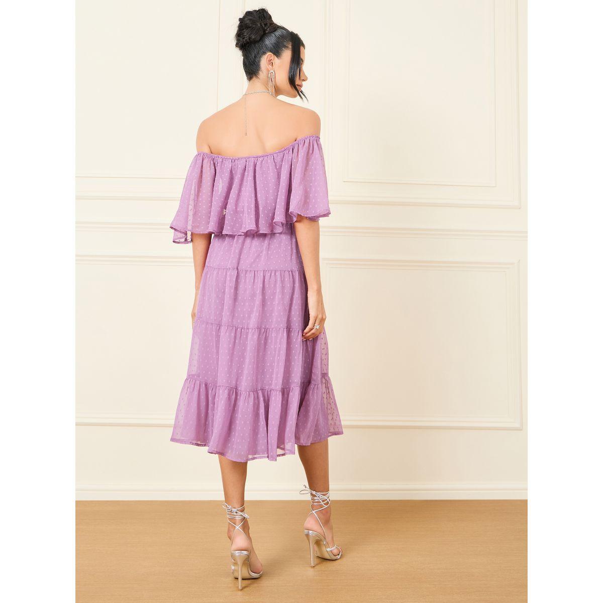 Styli Dobby Off Shoulder Cape Sleeves Tiered Midi Dress-women-clothing-dresses-image-4