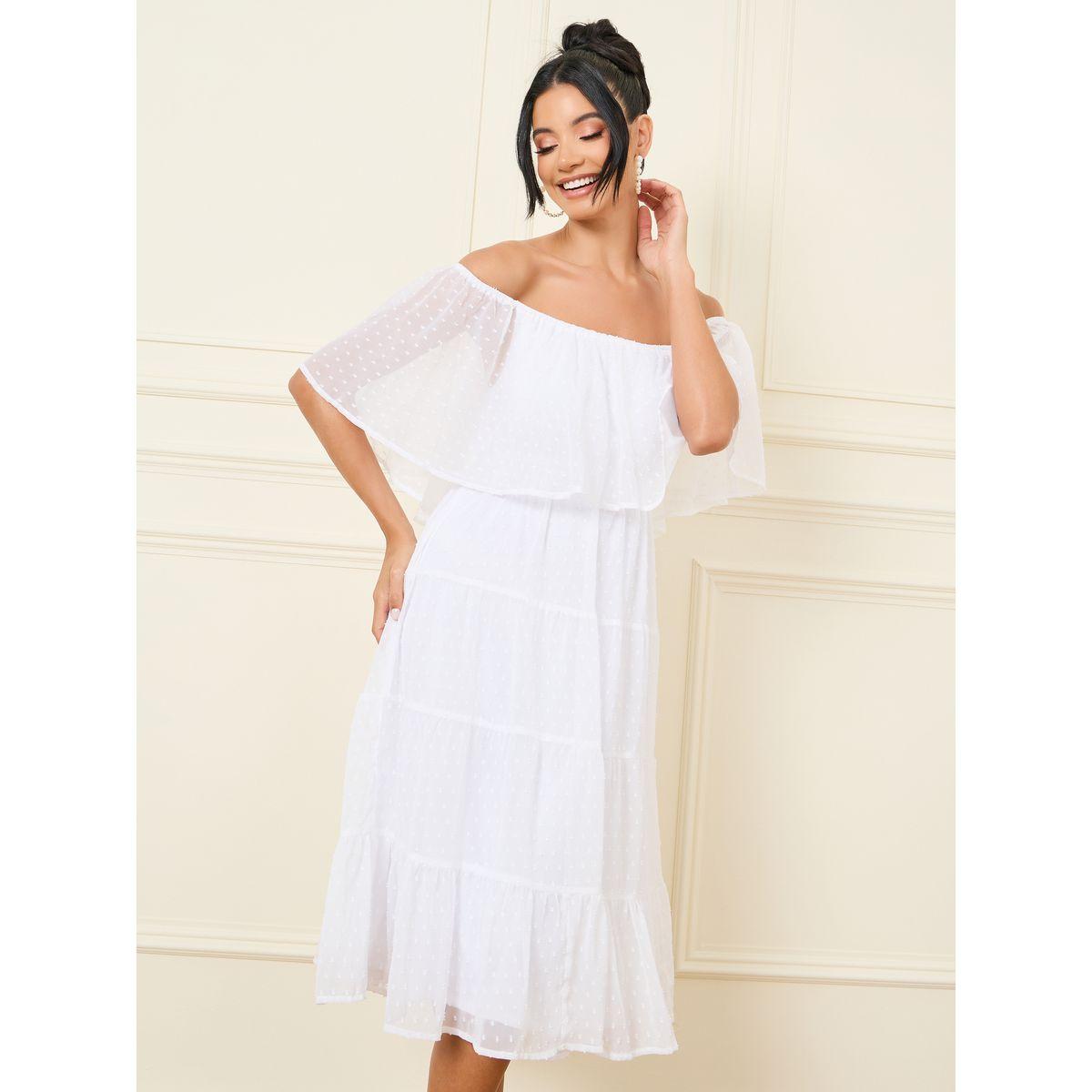Styli Dobby Off Shoulder Cape Sleeves Tiered Midi Dress-women-clothing-dresses-image-2