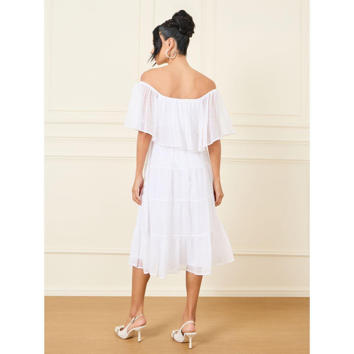 Styli Dobby Off Shoulder Cape Sleeves Tiered Midi Dress-women-clothing-dresses-image-4