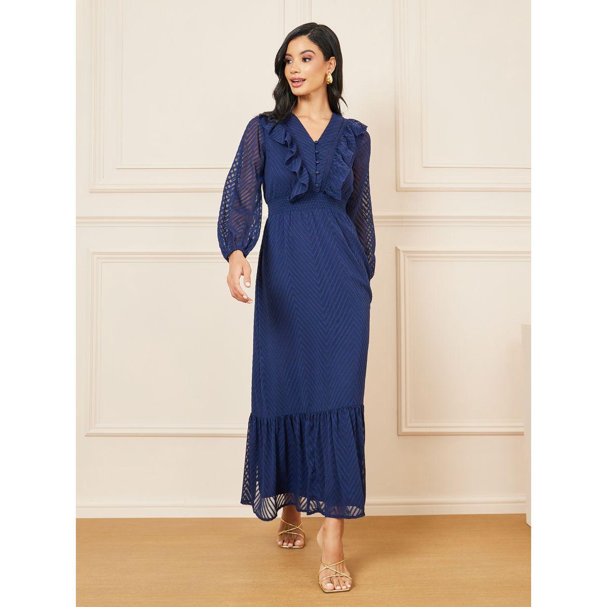 فستان ميدي بحافة كشكش-women-clothing-dresses-image-1