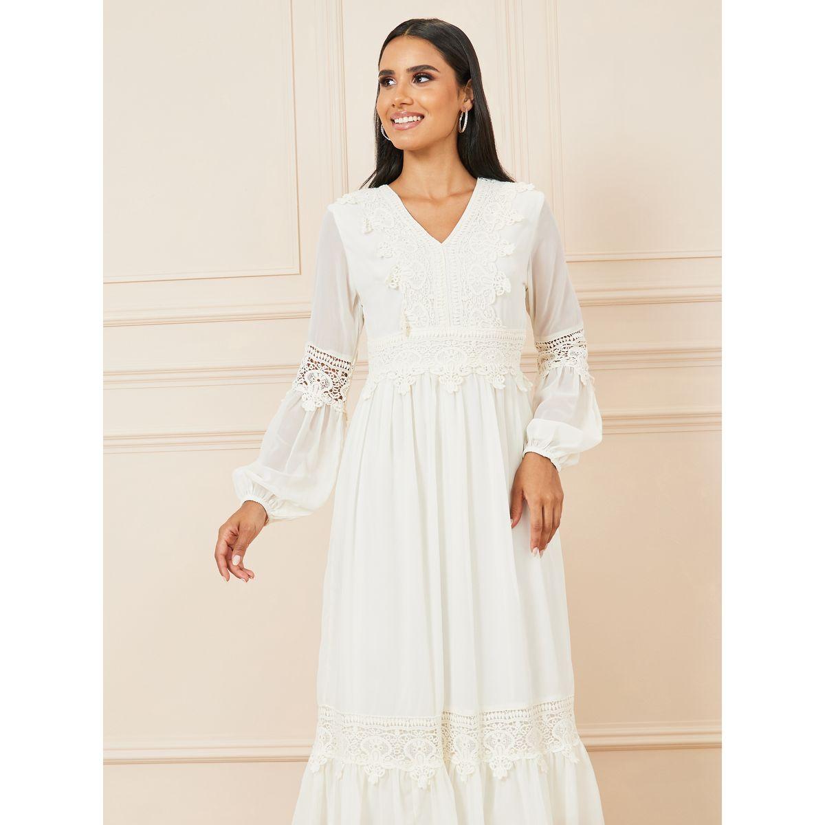 فستان ميدي مُطرّز بدانتيل وحواف بكشكش-women-clothing-dresses-image-2
