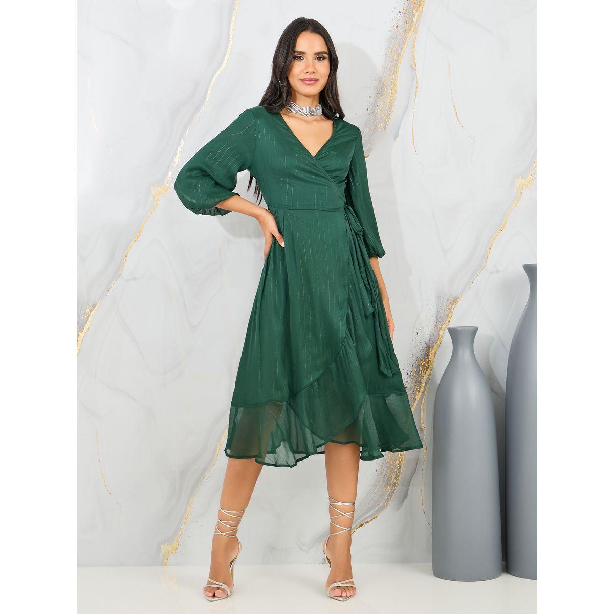 فستان طويل مخطط بنسيج لوريكس ونمط لف-women-clothing-dresses-image-1