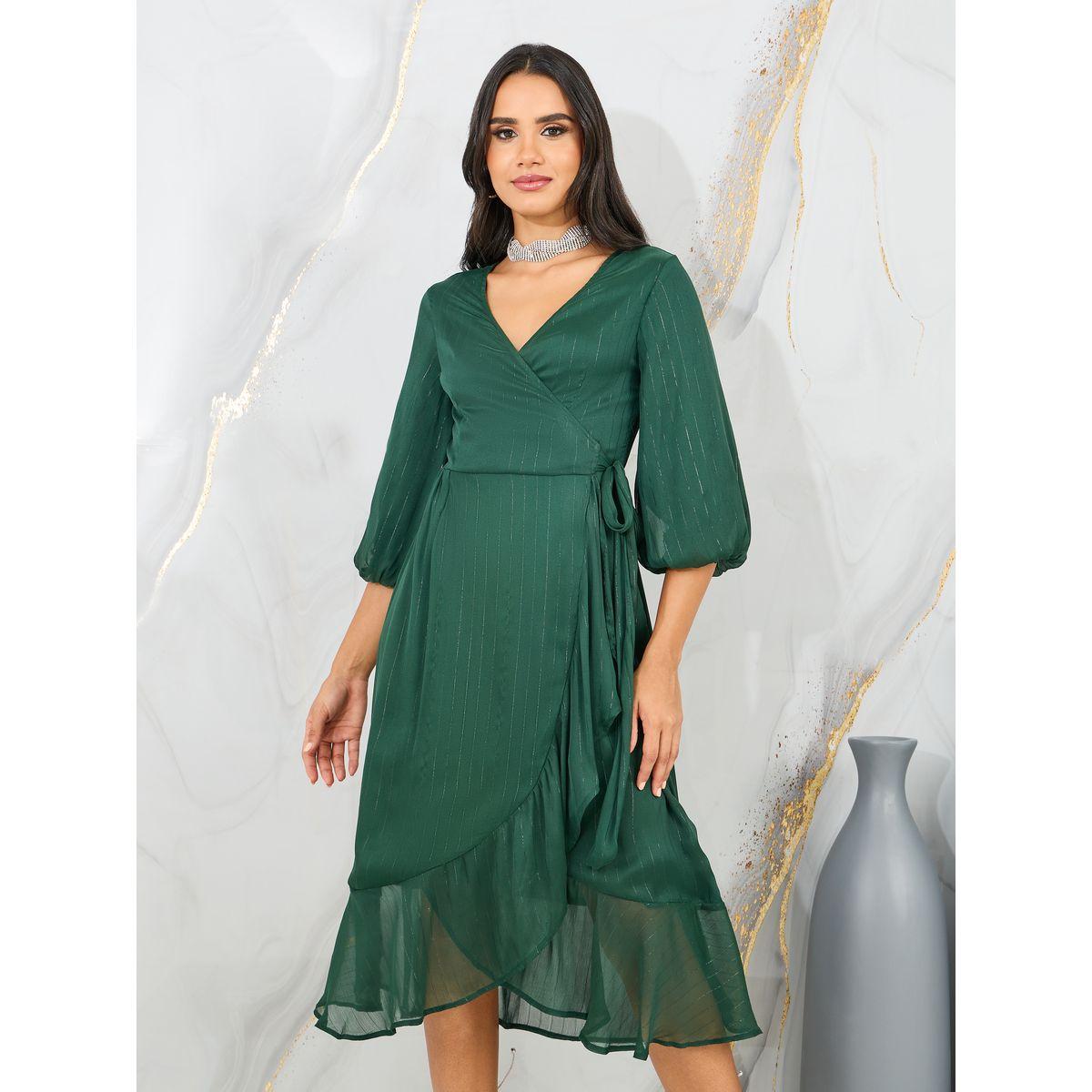 Styli Lurex Striped Wrap Midi Dress-women-clothing-dresses-image-2