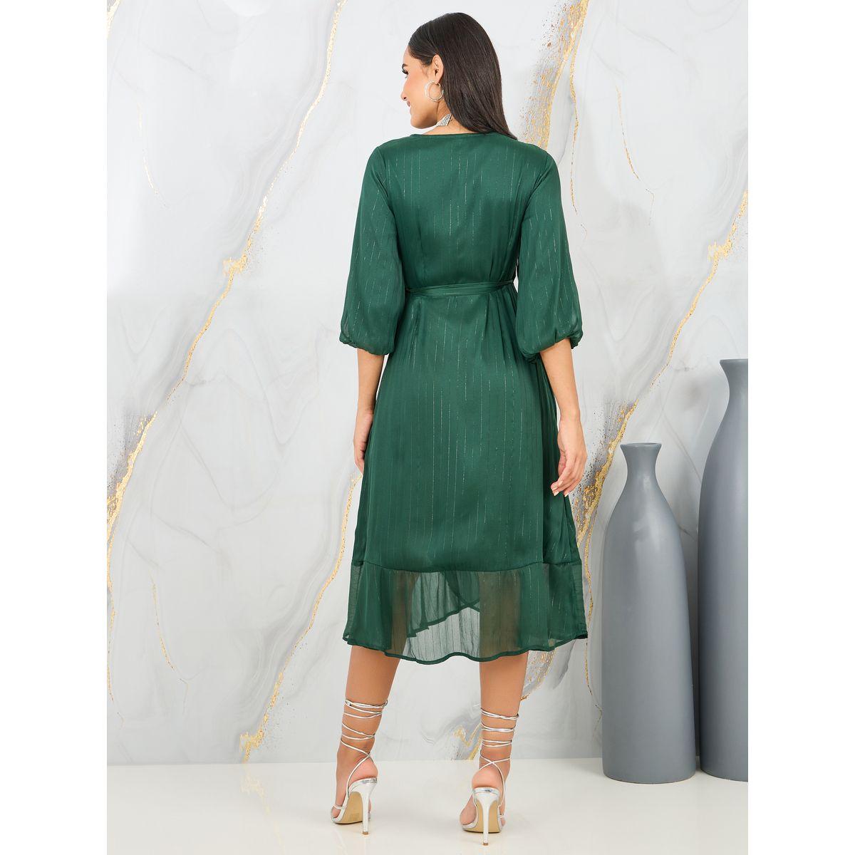 فستان طويل مخطط بنسيج لوريكس ونمط لف-women-clothing-dresses-image-4
