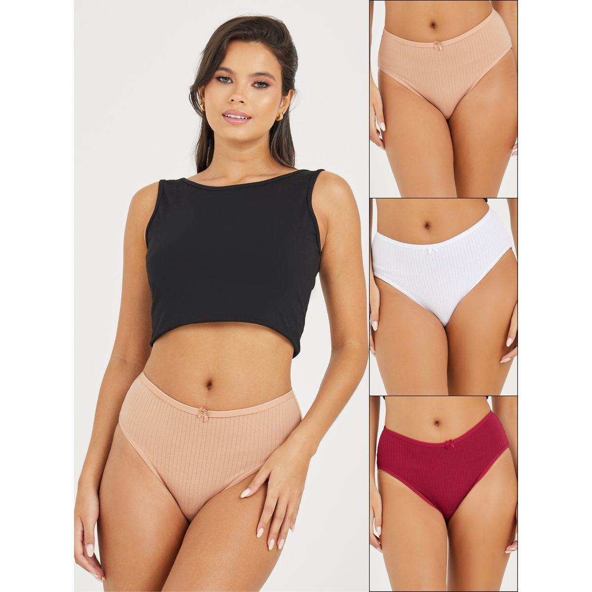 Styli Pack of 3 - Bow Trim Ribbed High Leg-women-clothing-lingerie-panties-image-1