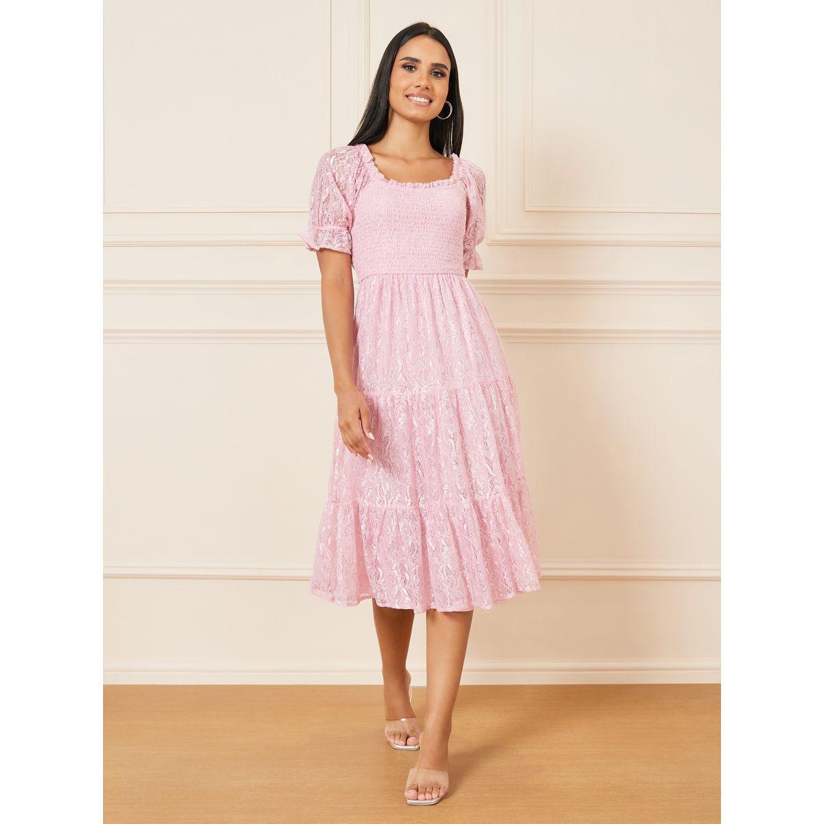 Styli Smocked Detail All Over Lace Tiered Midi Dress-women-clothing-dresses-image-1