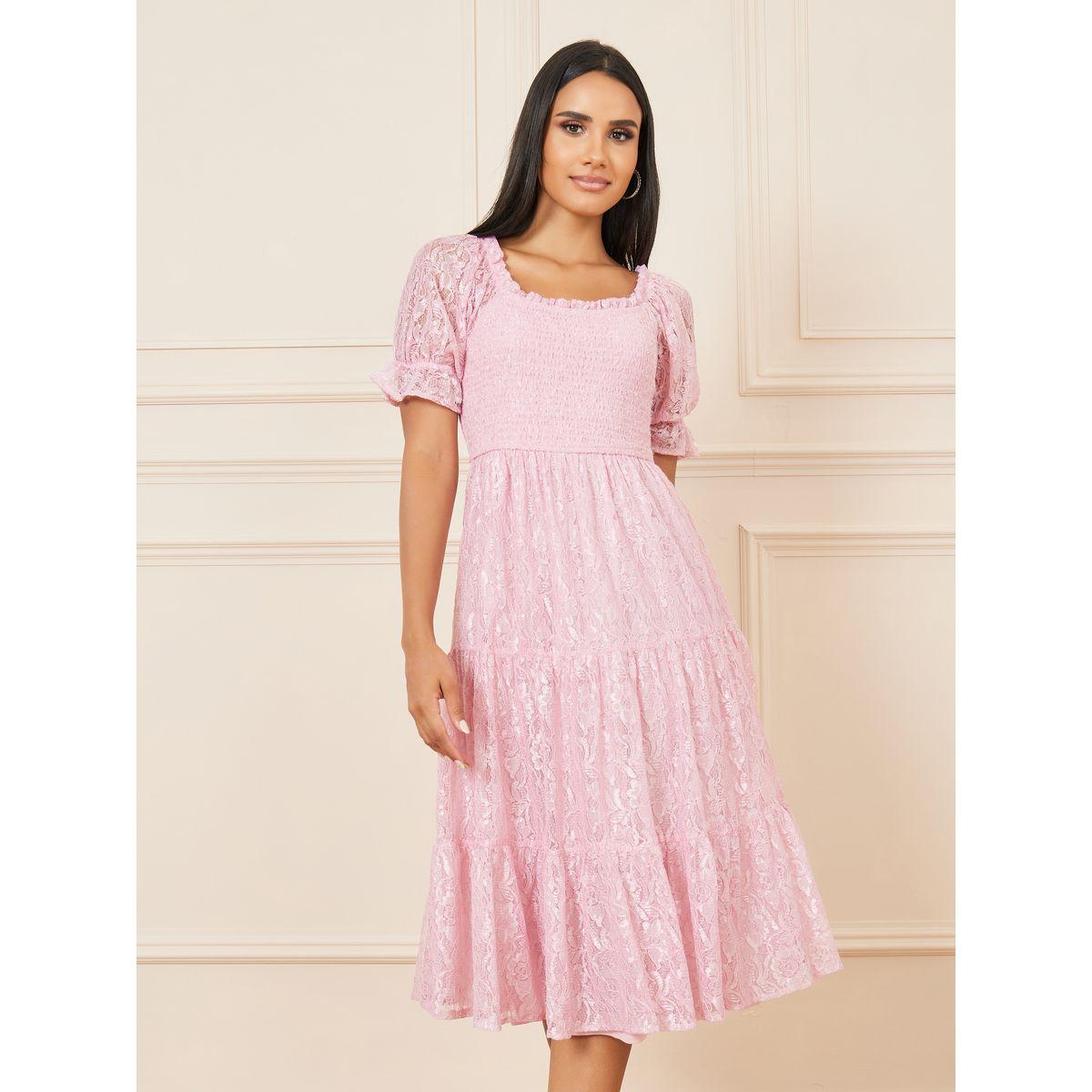 Styli Smocked Detail All Over Lace Tiered Midi Dress-women-clothing-dresses-image-2