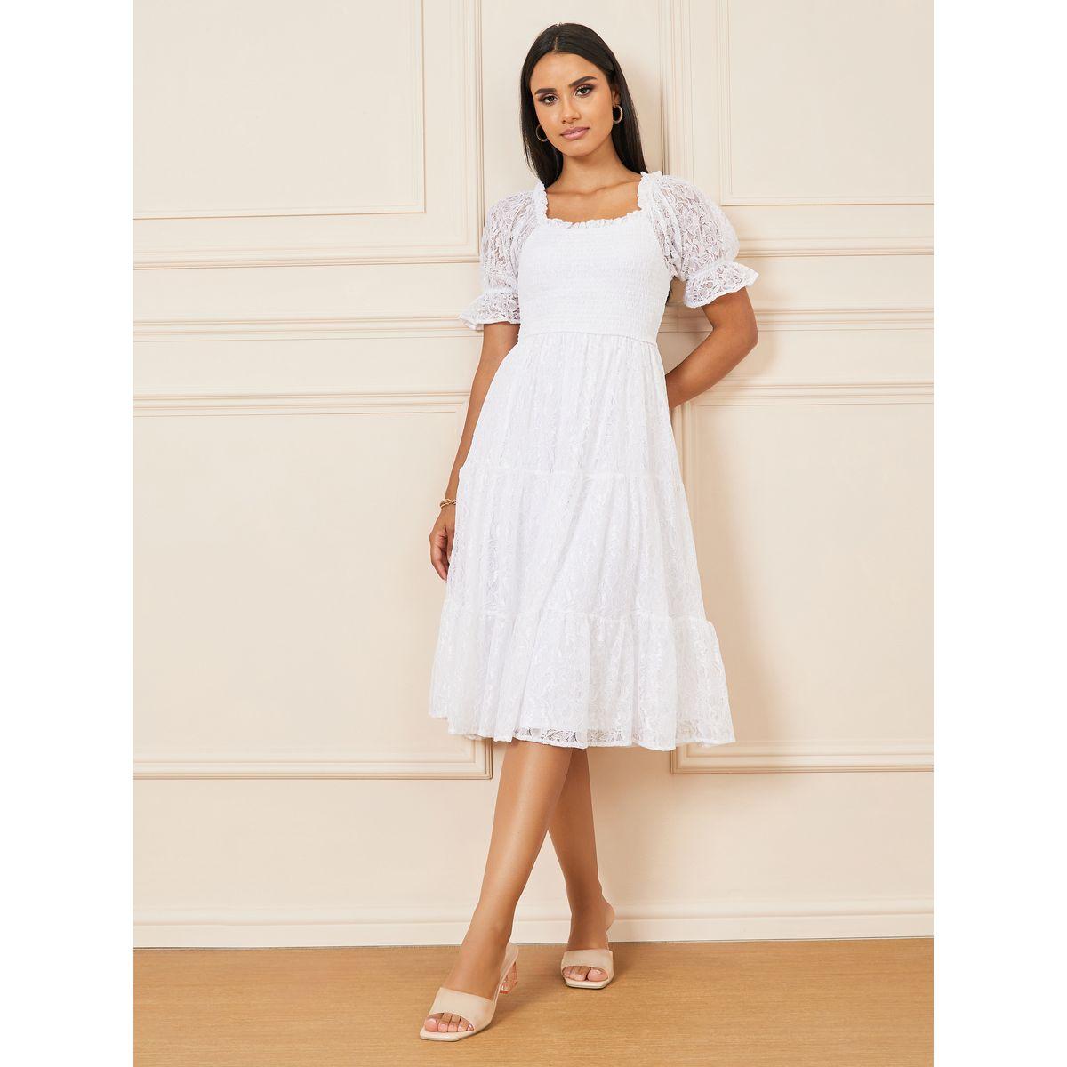فستان ميدي بكسرات وتفاصيل دانتيل-women-clothing-dresses-image-1
