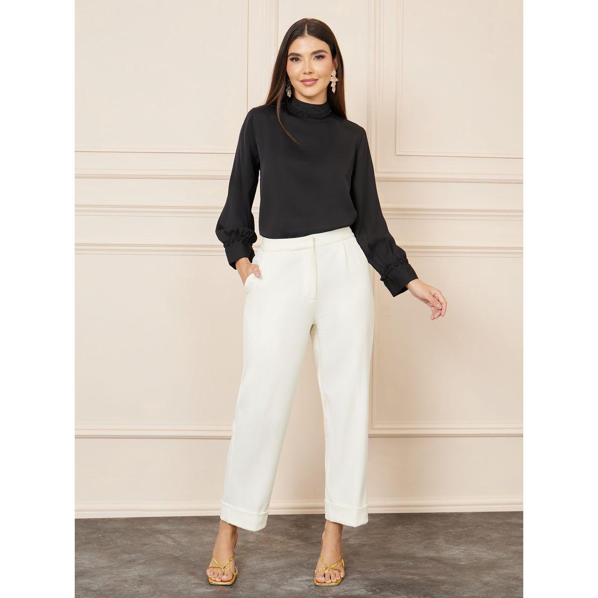 Styli Floral Applique High Neck Regular Fit Blouse-women-clothing-shirtsandblouses-blouses-image-3