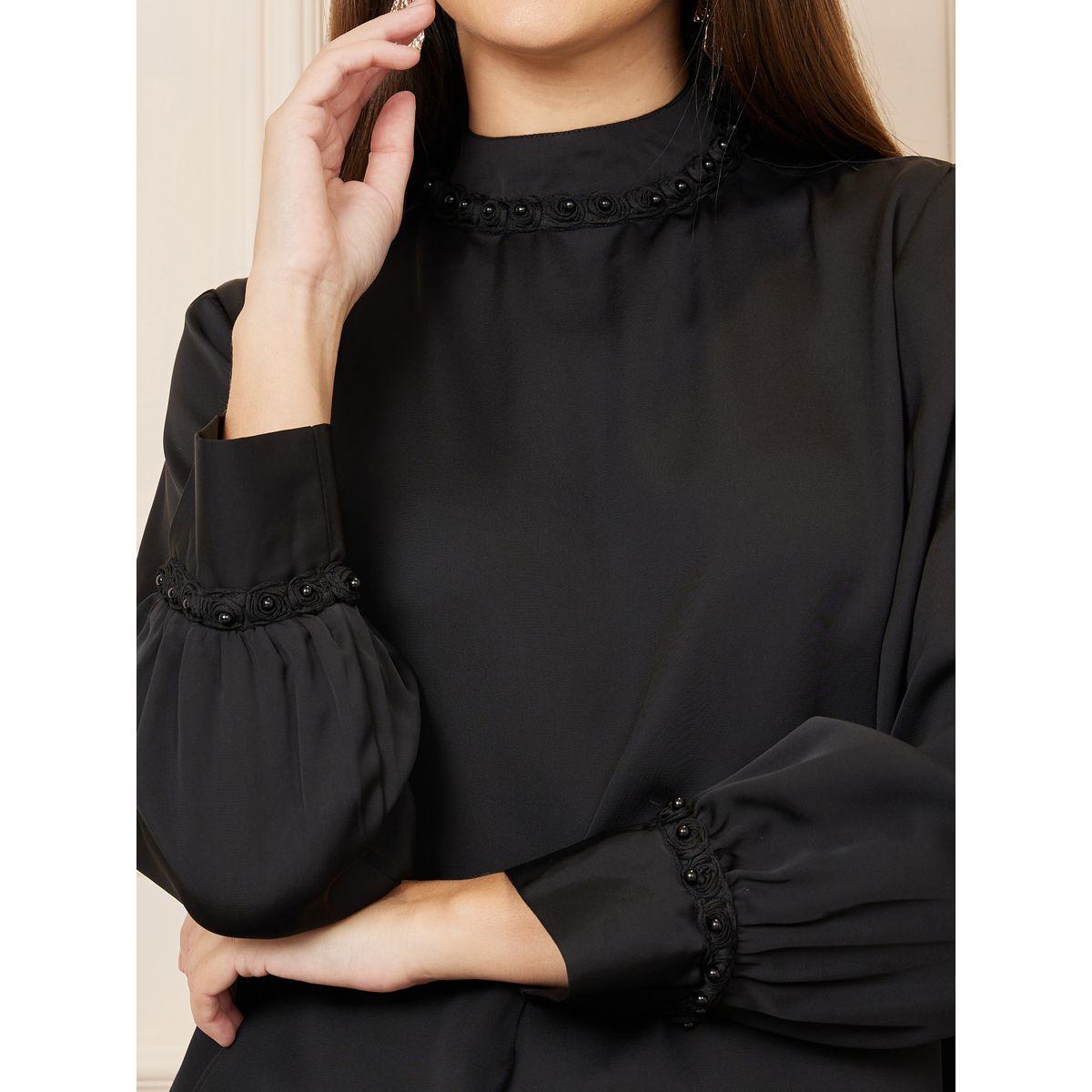 Styli Floral Applique High Neck Regular Fit Blouse-women-clothing-shirtsandblouses-blouses-image-4